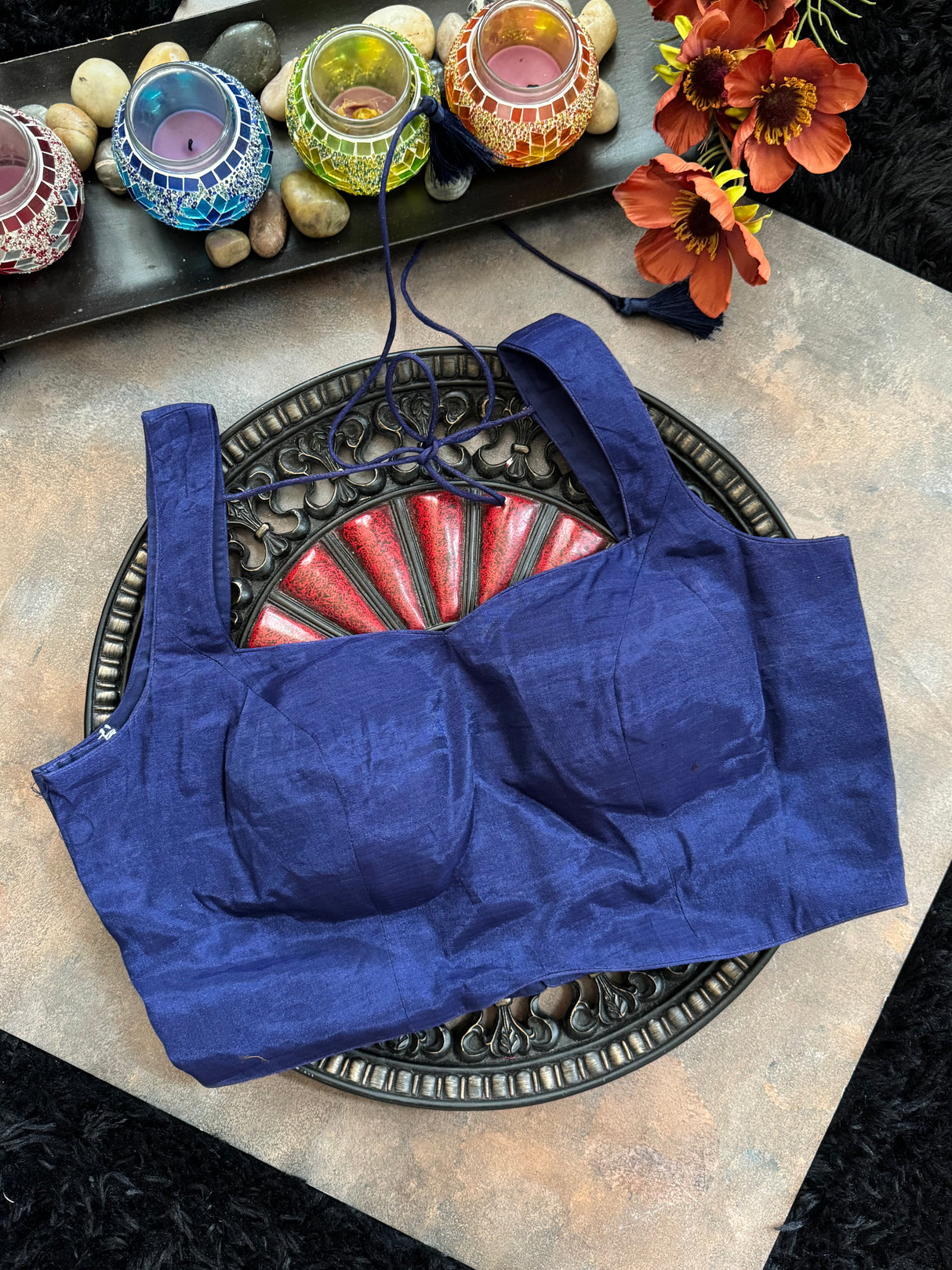 Royal Blue Tissue Sleeveless Blouse 36