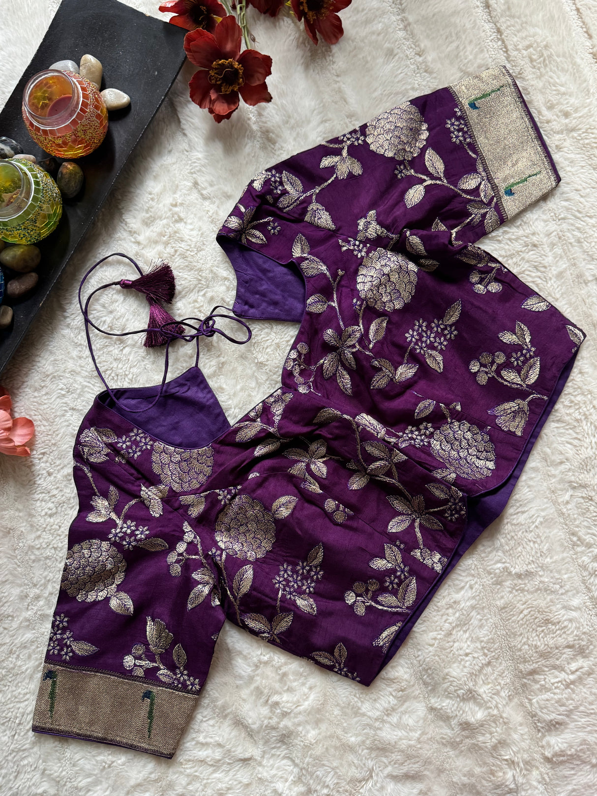 Purple embroidered Silk Blouse 38