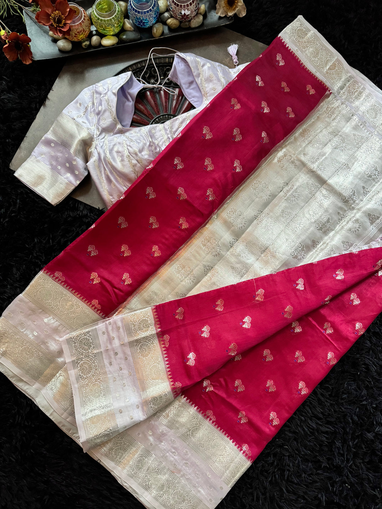 Red Lilac Banaras Raw Mango Silk
