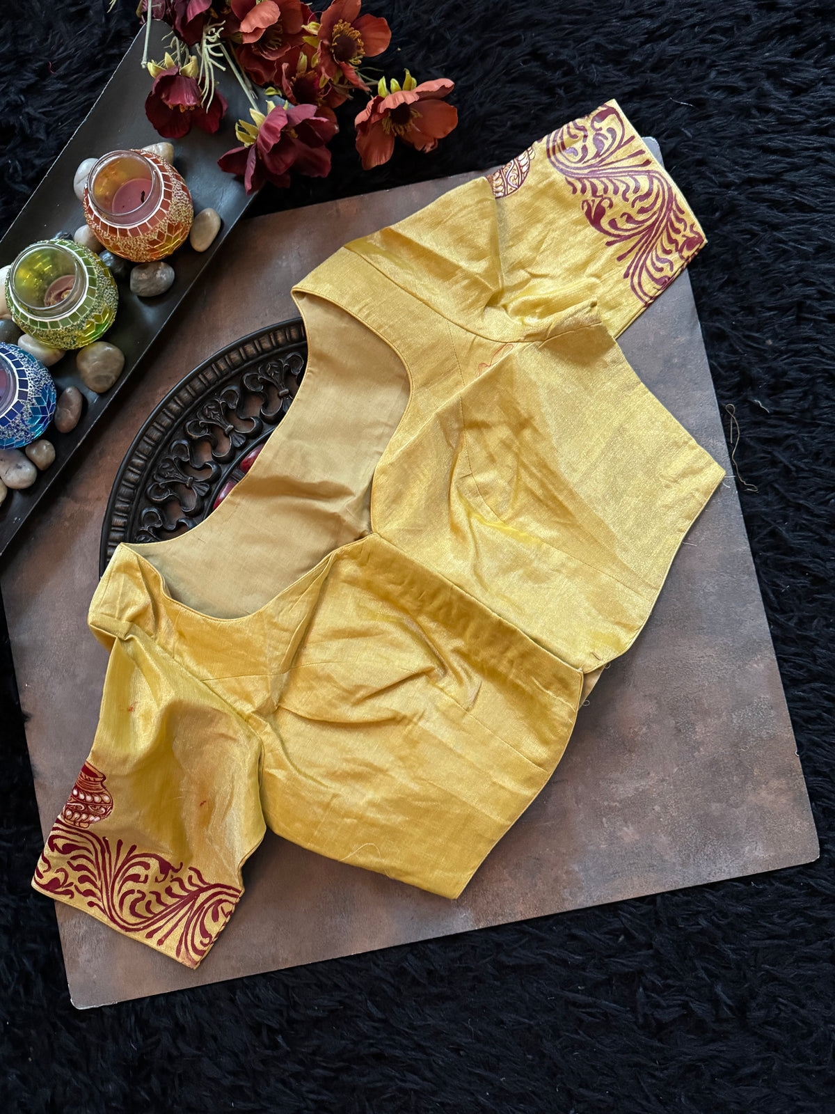 Light Gold Tissue saree Patachitra Painting
