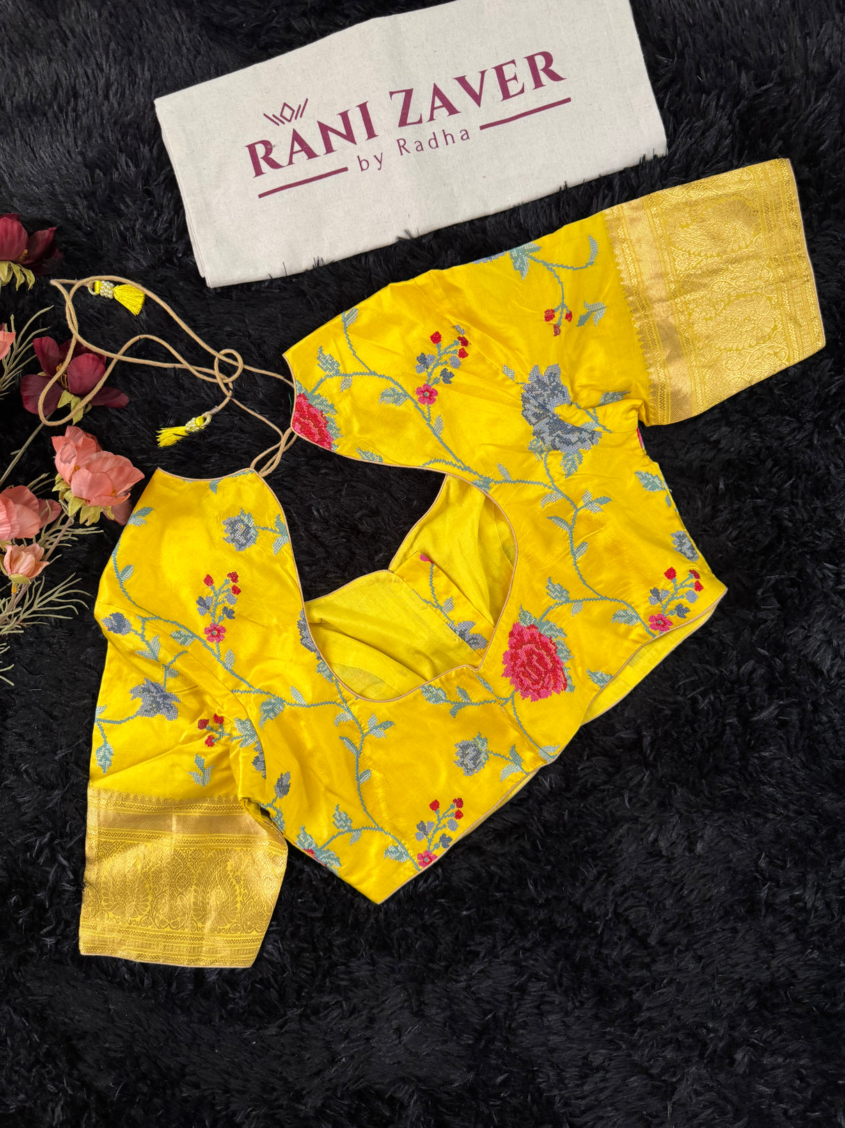 Yellow Cross Stitch Floral Embroidered Blouse 38