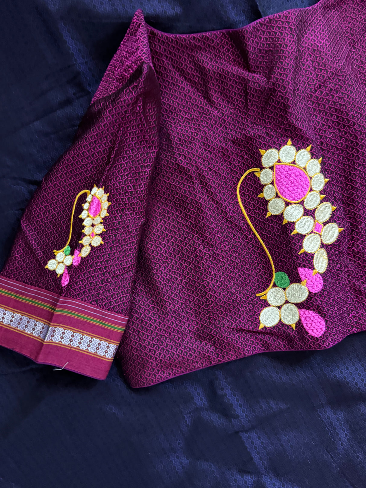 Purple Navy Wine Nath Embroidered Khun Saree Set
