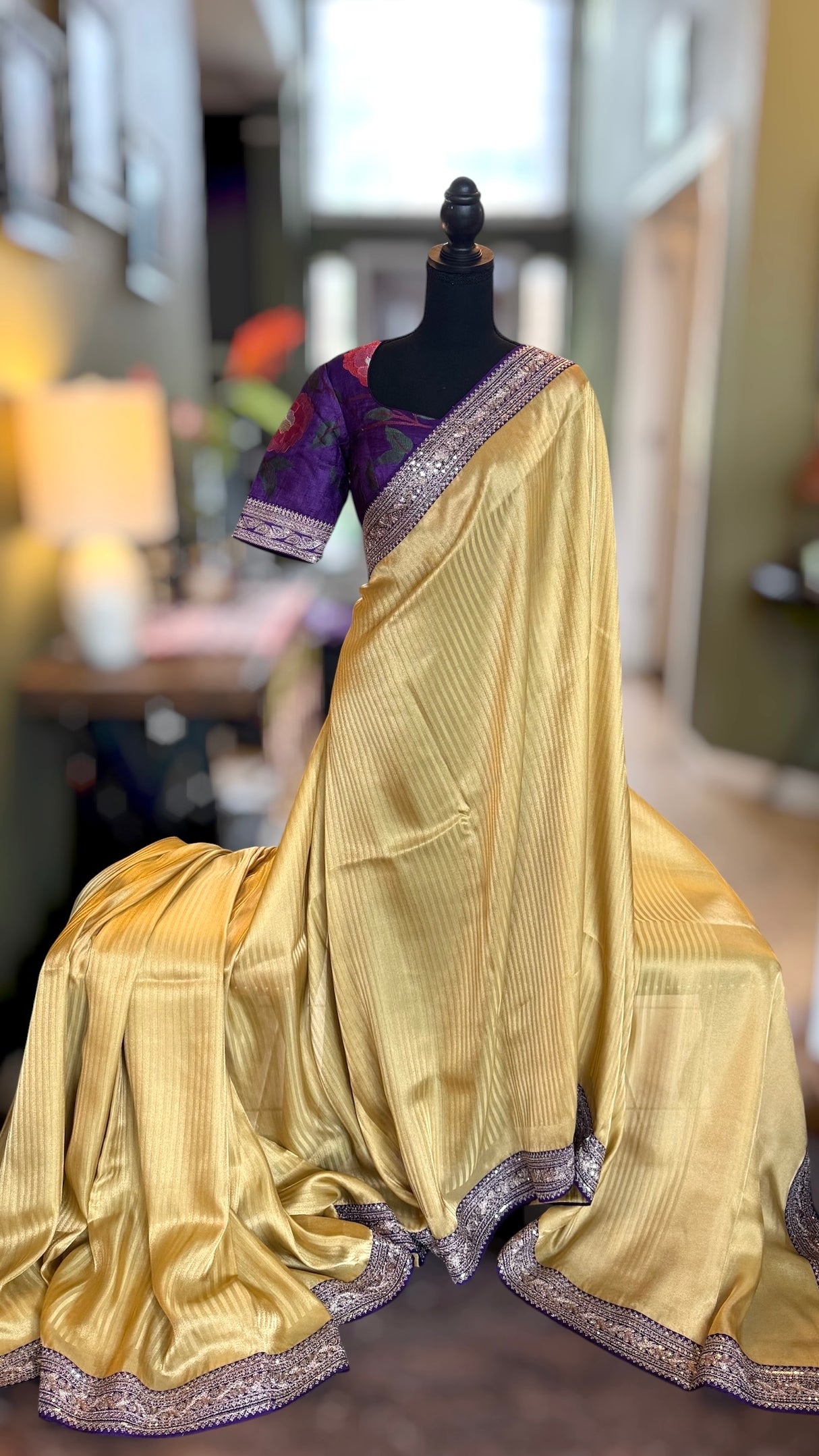 Violet Beige Gold Shimmer Tissue Crepe