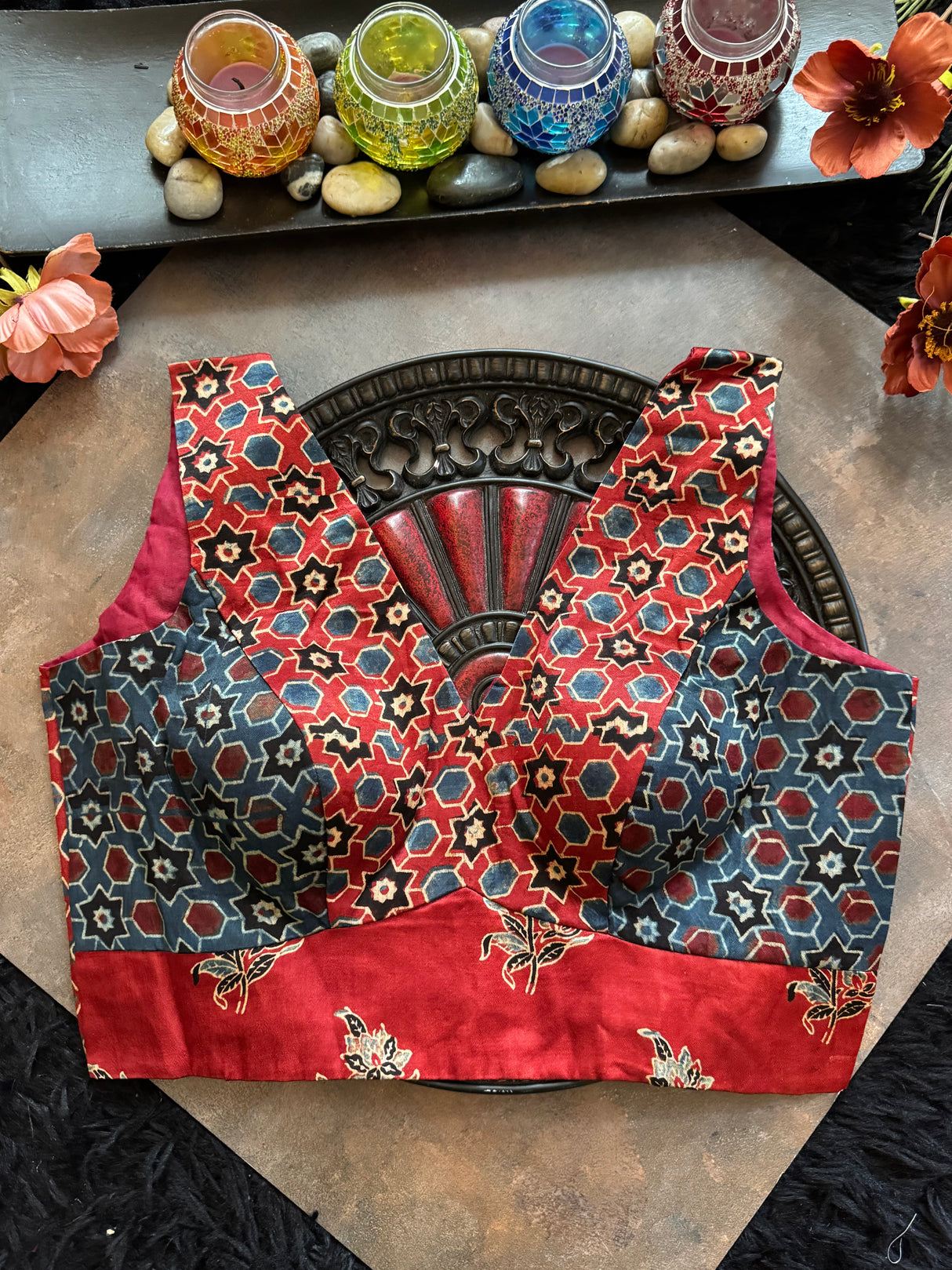 Ajrakh Modal V Neck Sleeveless Blouse 40