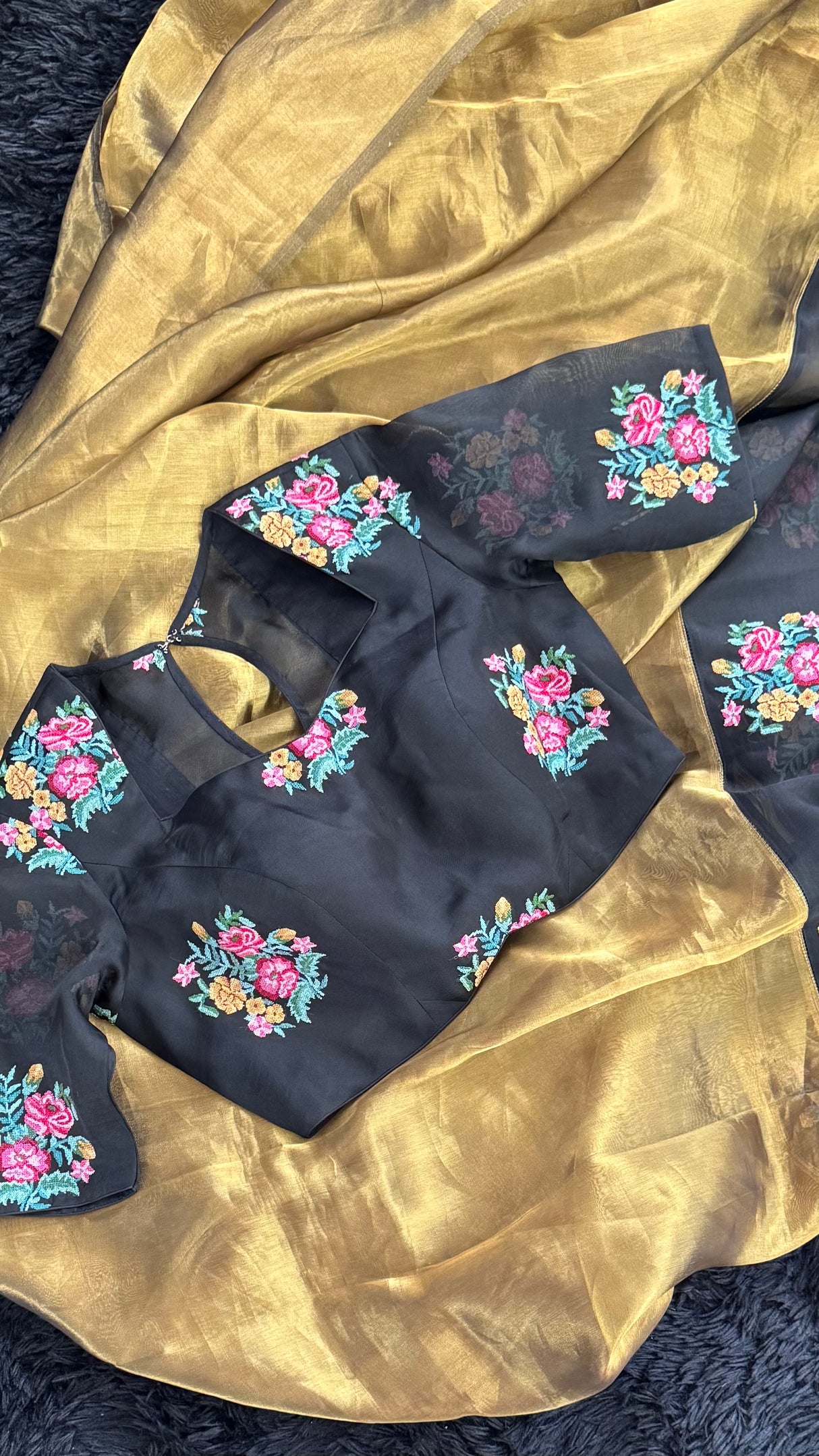 Metallic Tissue with Black Organza