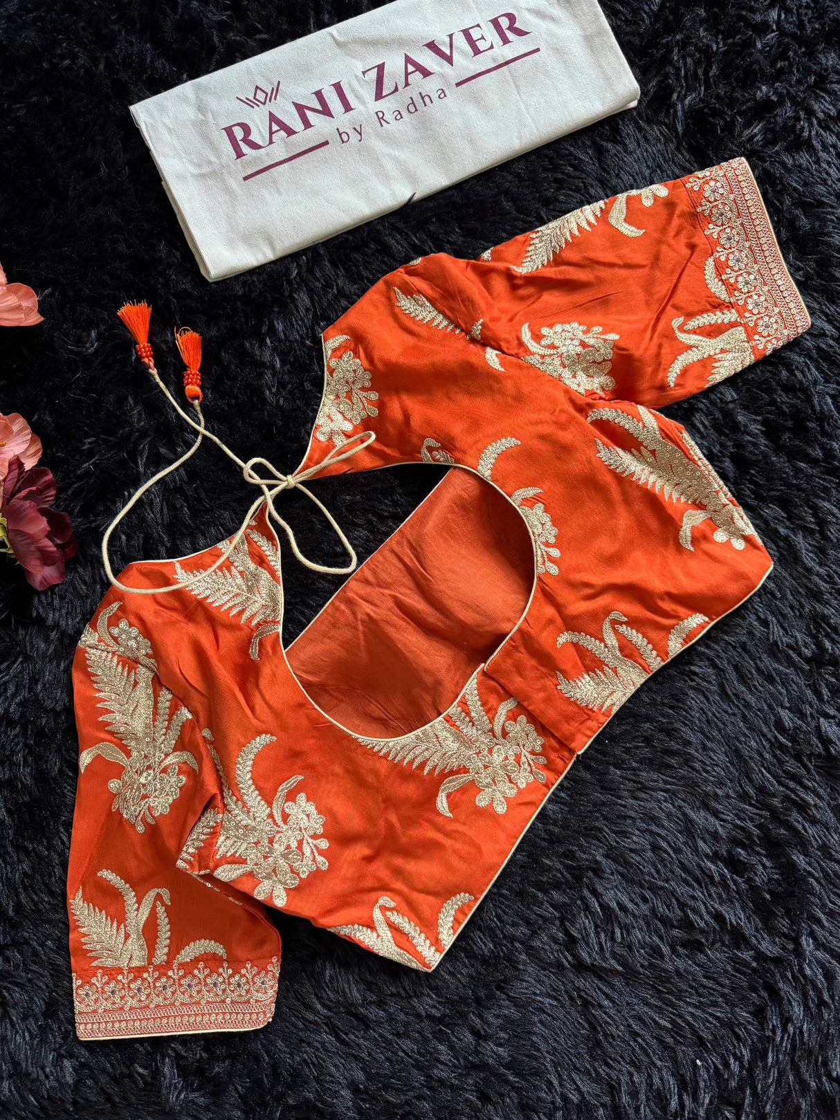 Rust Tissue and Organza Silk Saree