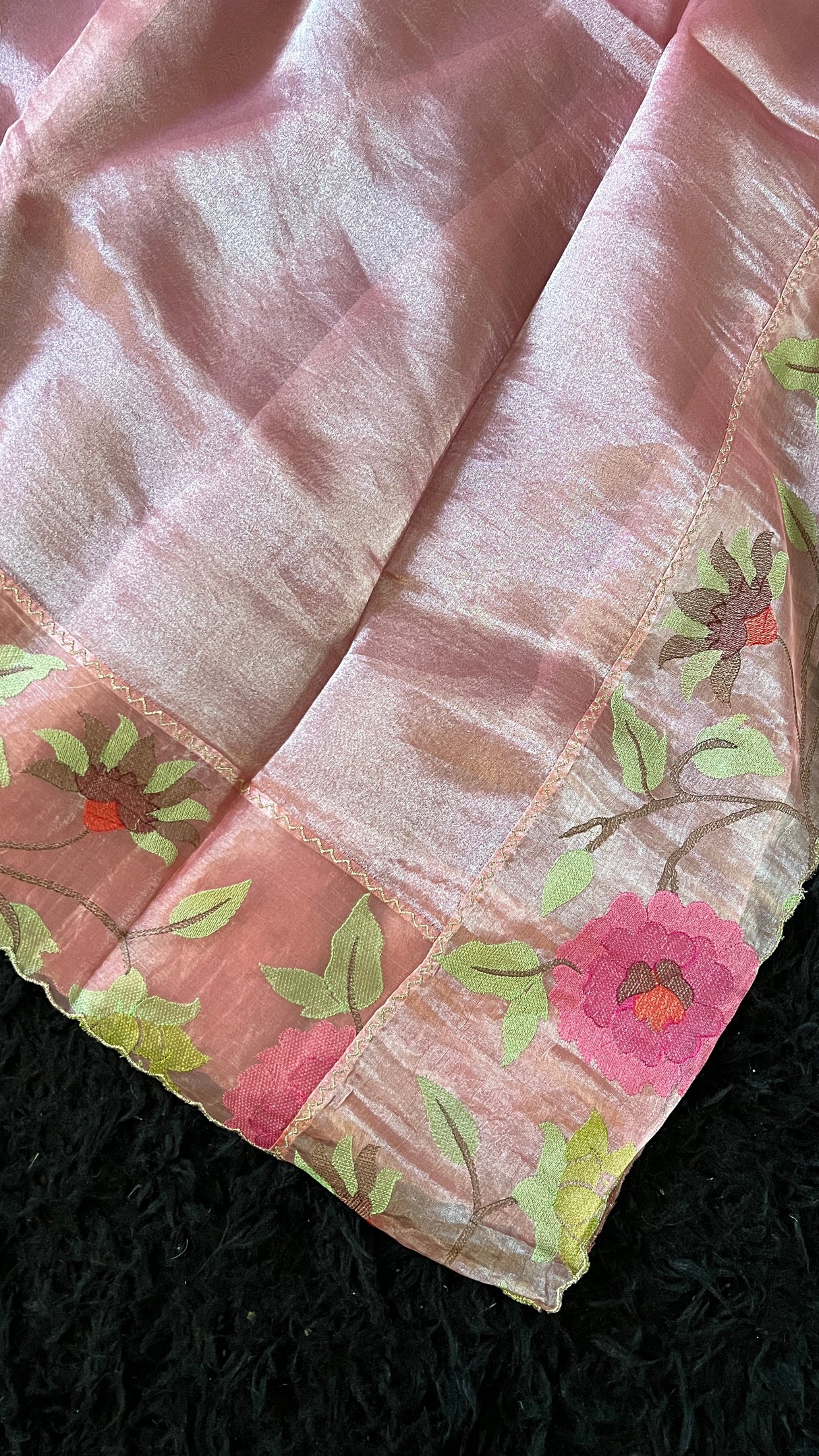 Onion Pink Floral Border Organza