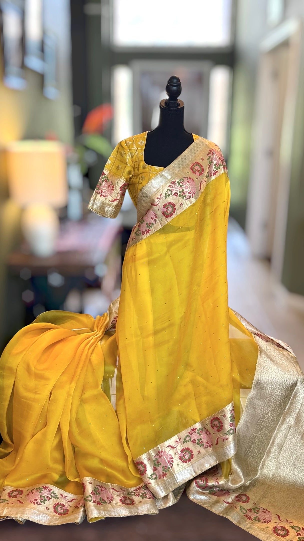 Yellow Organza with Designer Blouse