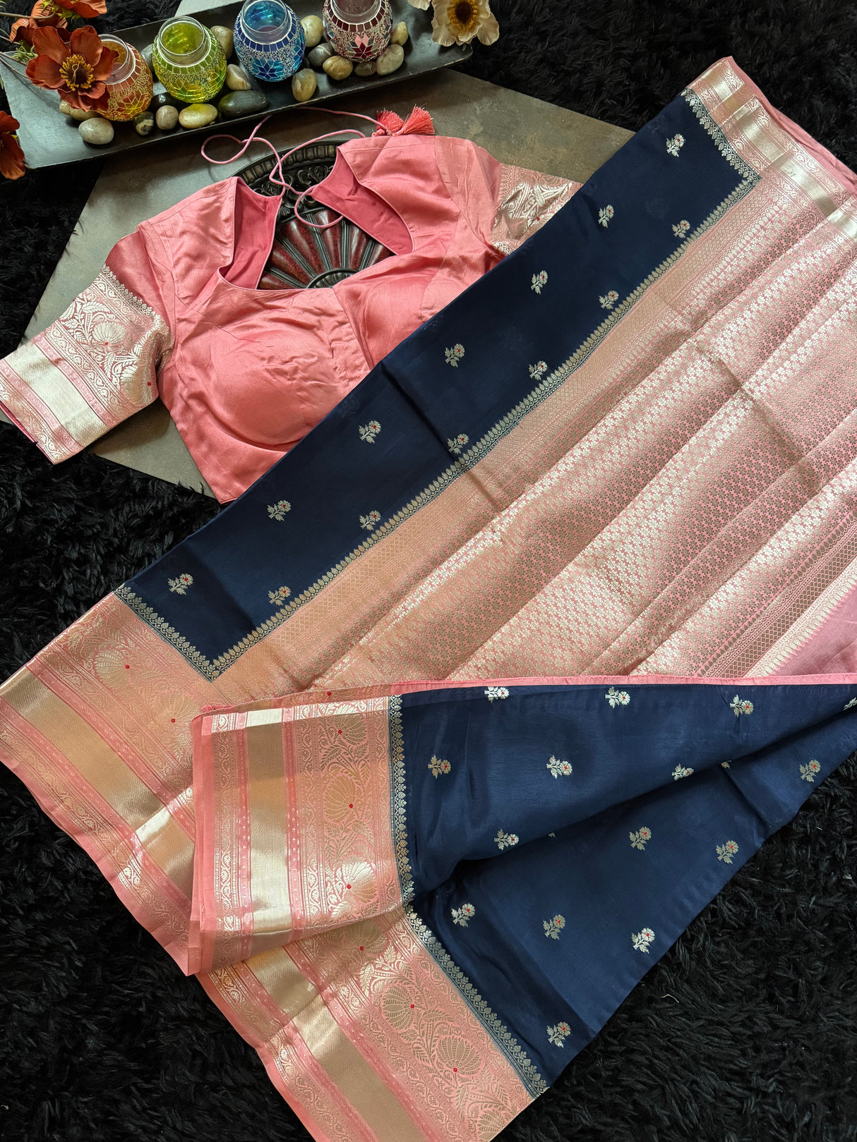 Navy salmon Banaras Raw Mango Silk