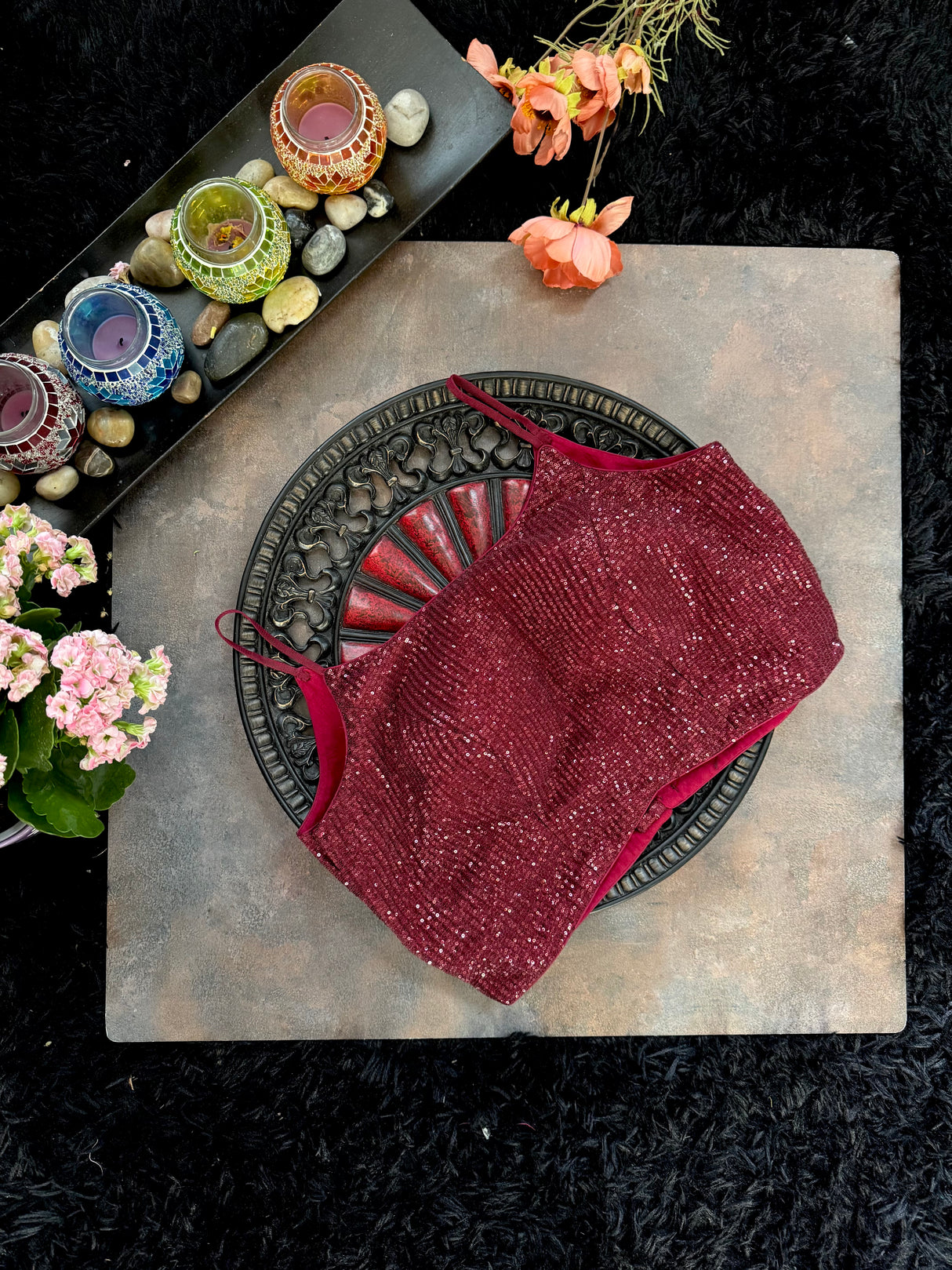 Maroon Sequins Spaghetti Strap Blouse 36 38