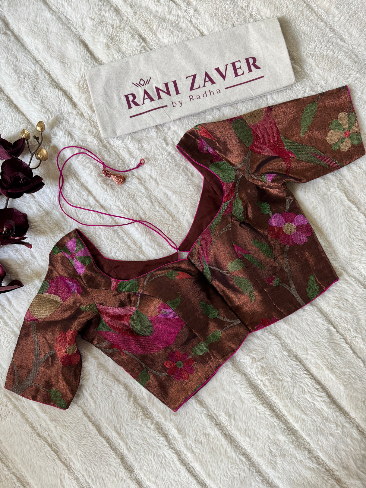 Bronze Floral Embroidered Tissue Blouse 36