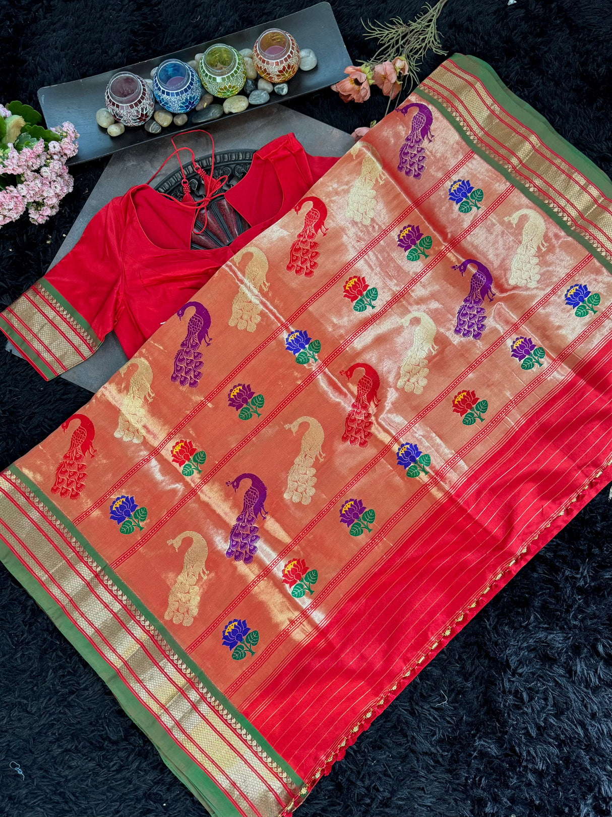 Red Yeola Paithani Narali Border Handloom Pure Silk