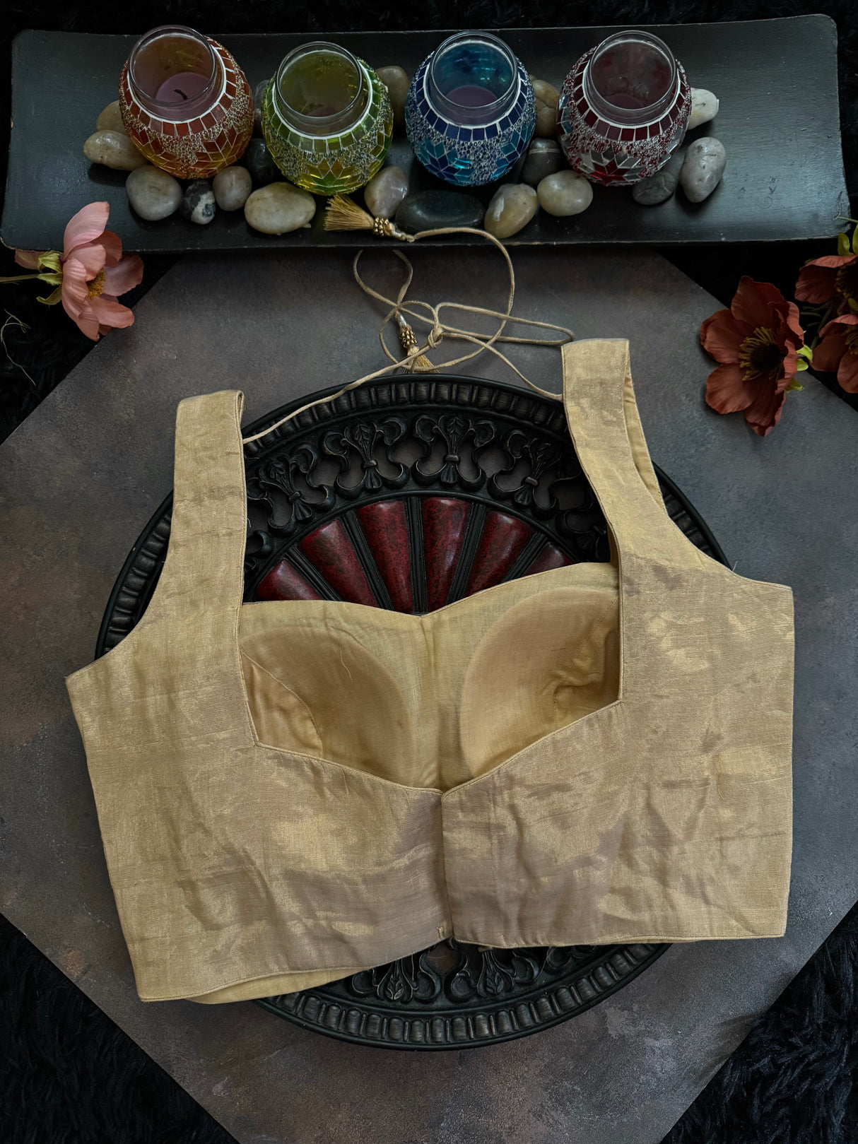 Ivory Gold Tissue Sleeveless Blouse 36