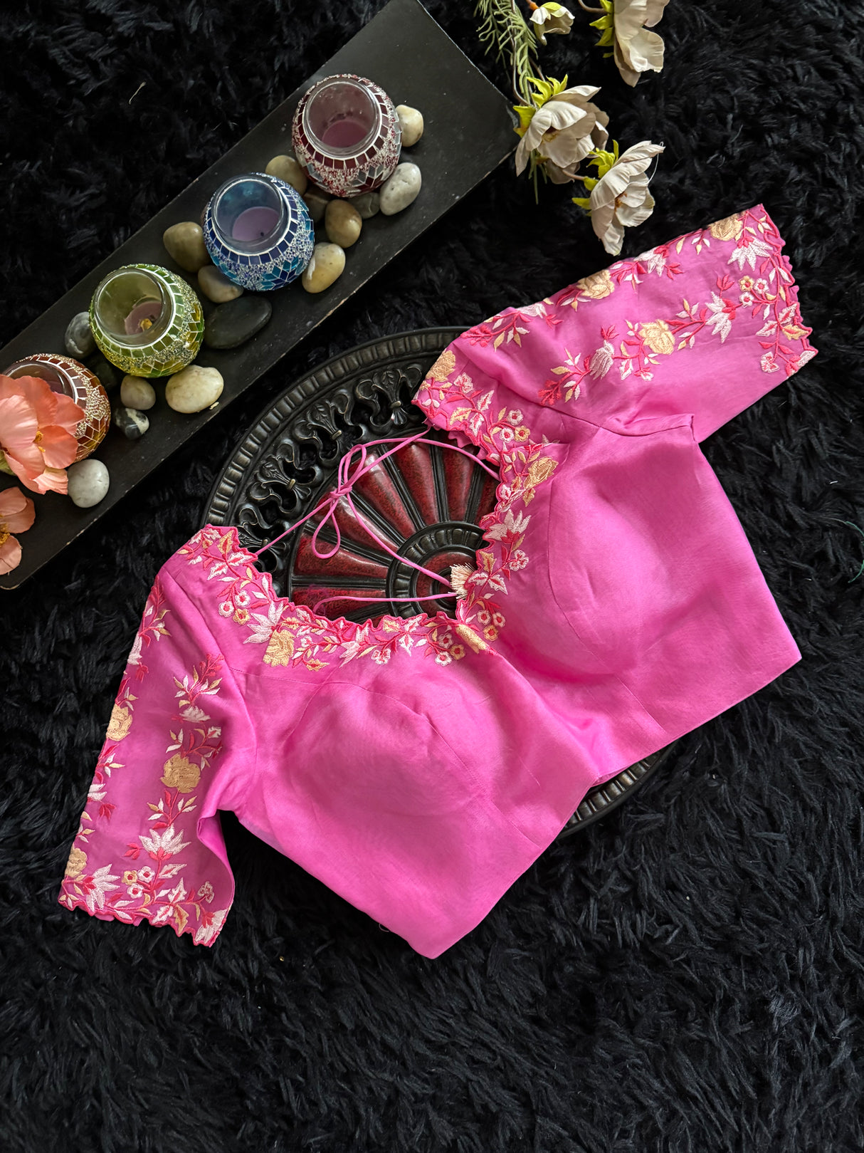 Shaded Pink Embroidered Organza