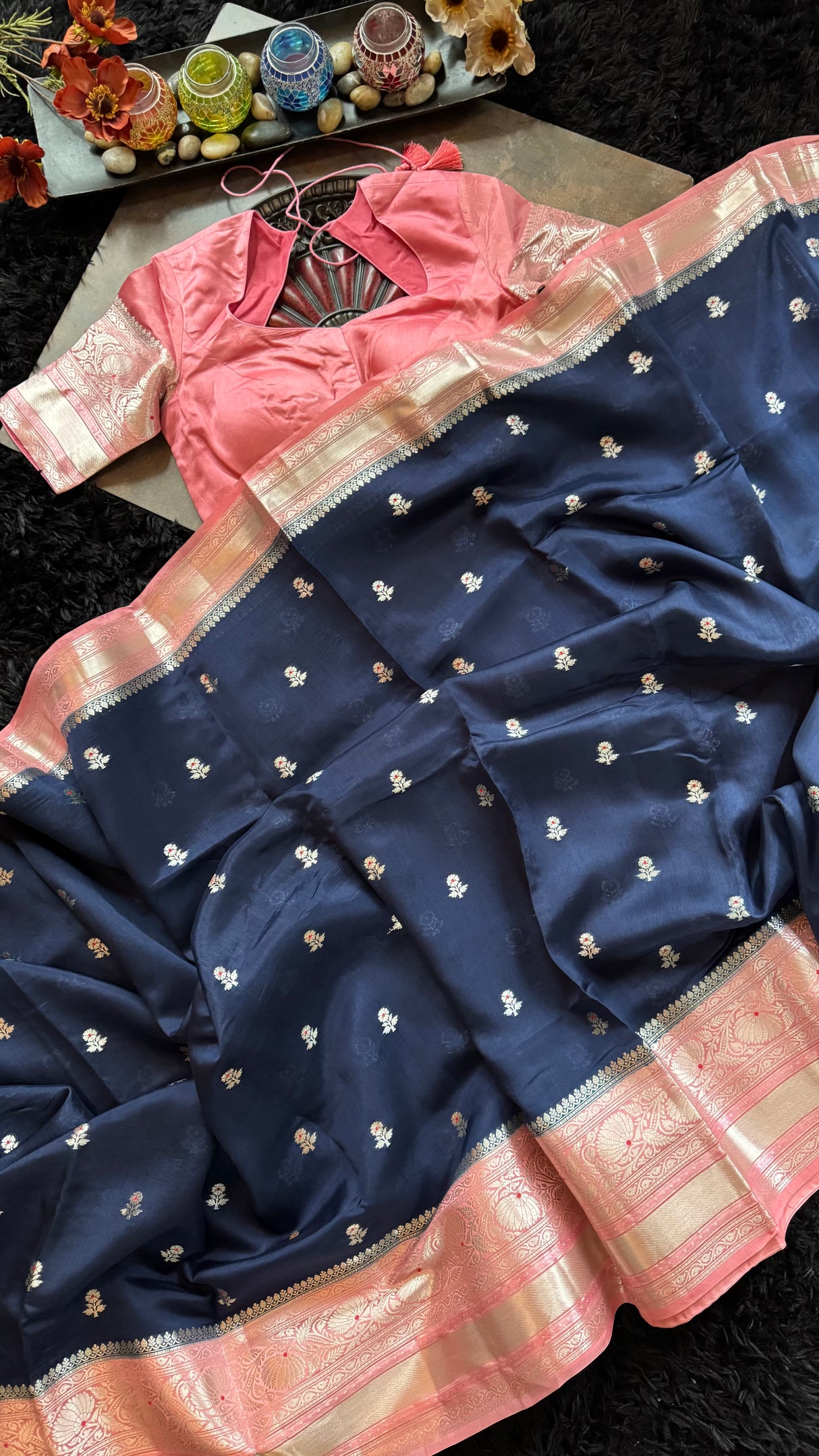 Navy salmon Banaras Raw Mango Silk