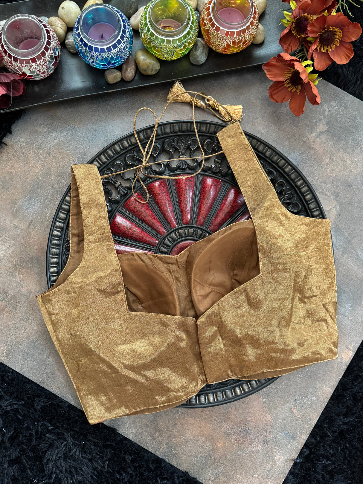 Brass Gold Tissue Sleeveless Blouse 36