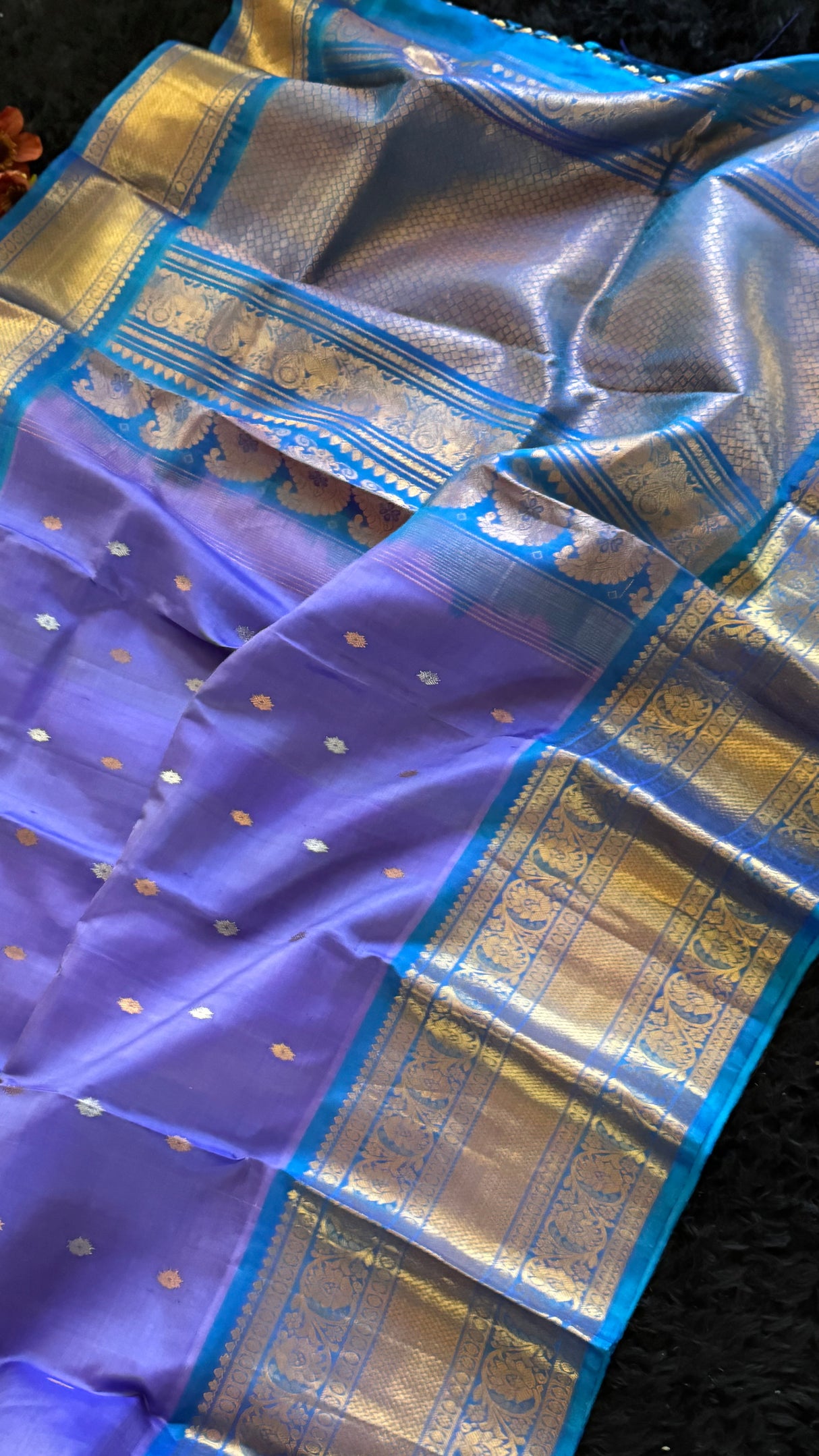 Lavender Teal Gadwal Handloom Pure Silk
