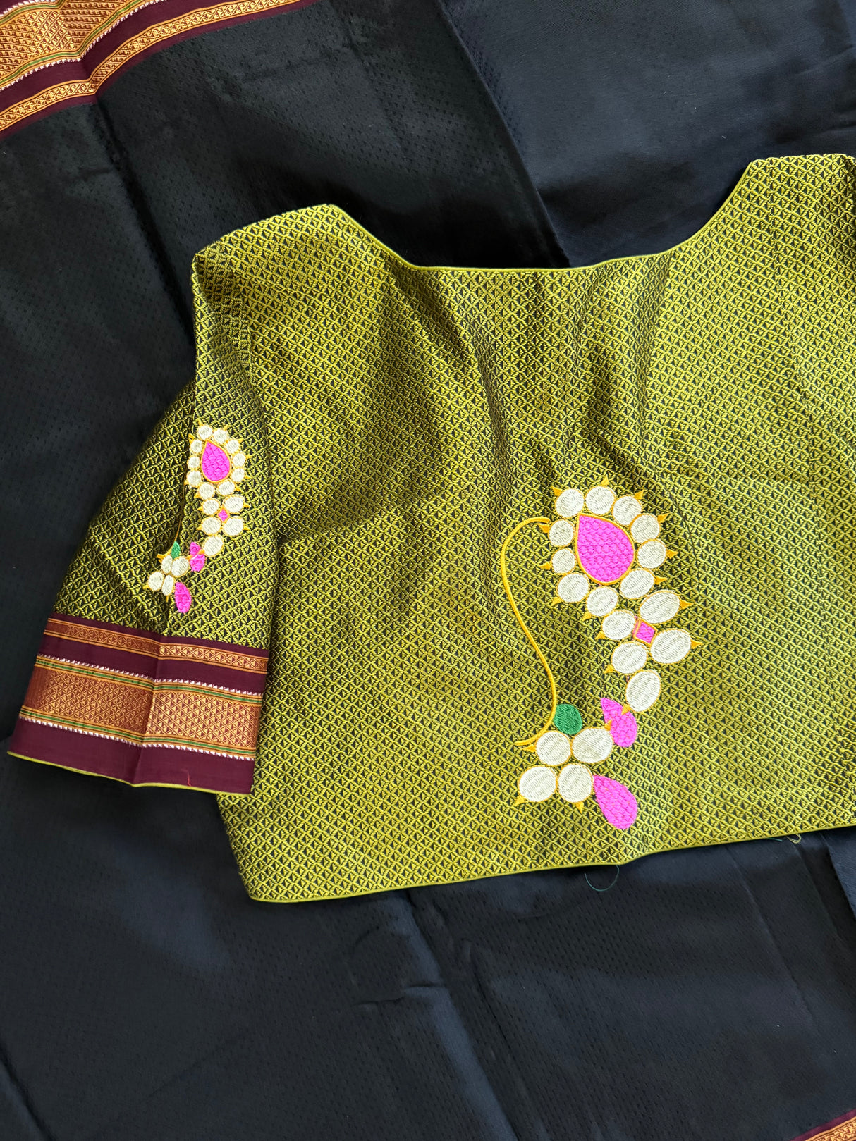 Black Olive Nath Embroidered Khun Saree Set