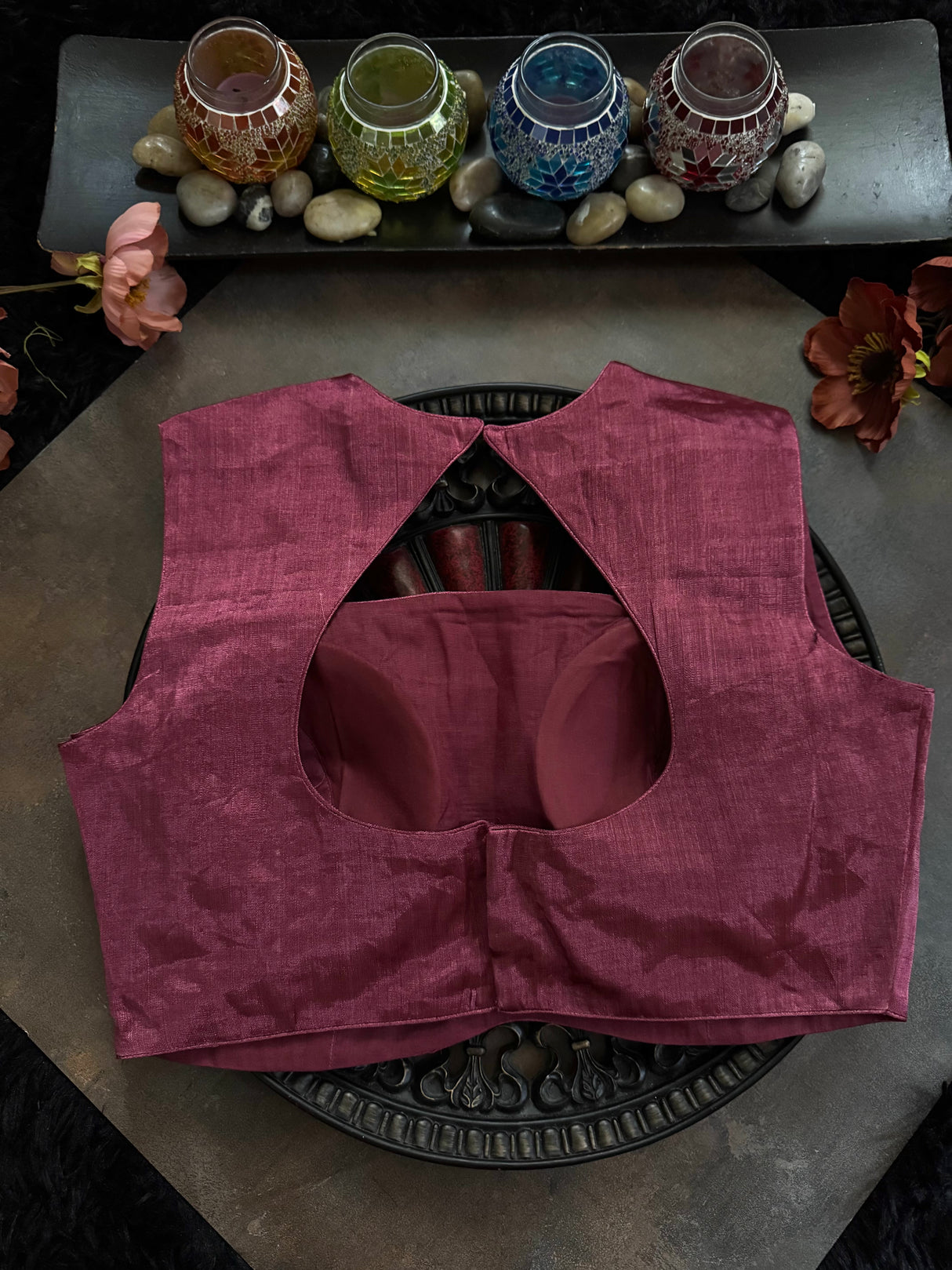 Flamingo Pink Tissue Closed Shoulder Sleeveless Blouse 36