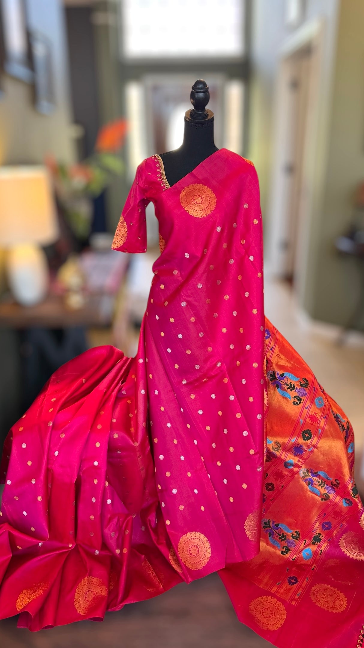 Strawberry Pink/Red Maharani Paithani
