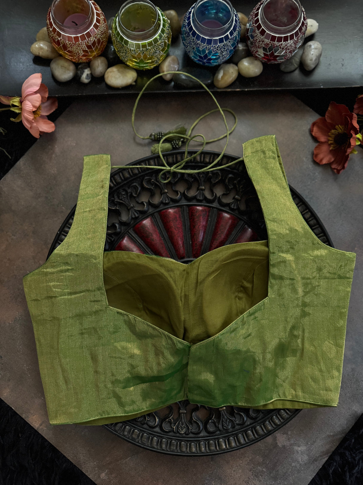 Parrot Green Tissue Sleeveless Blouse 36