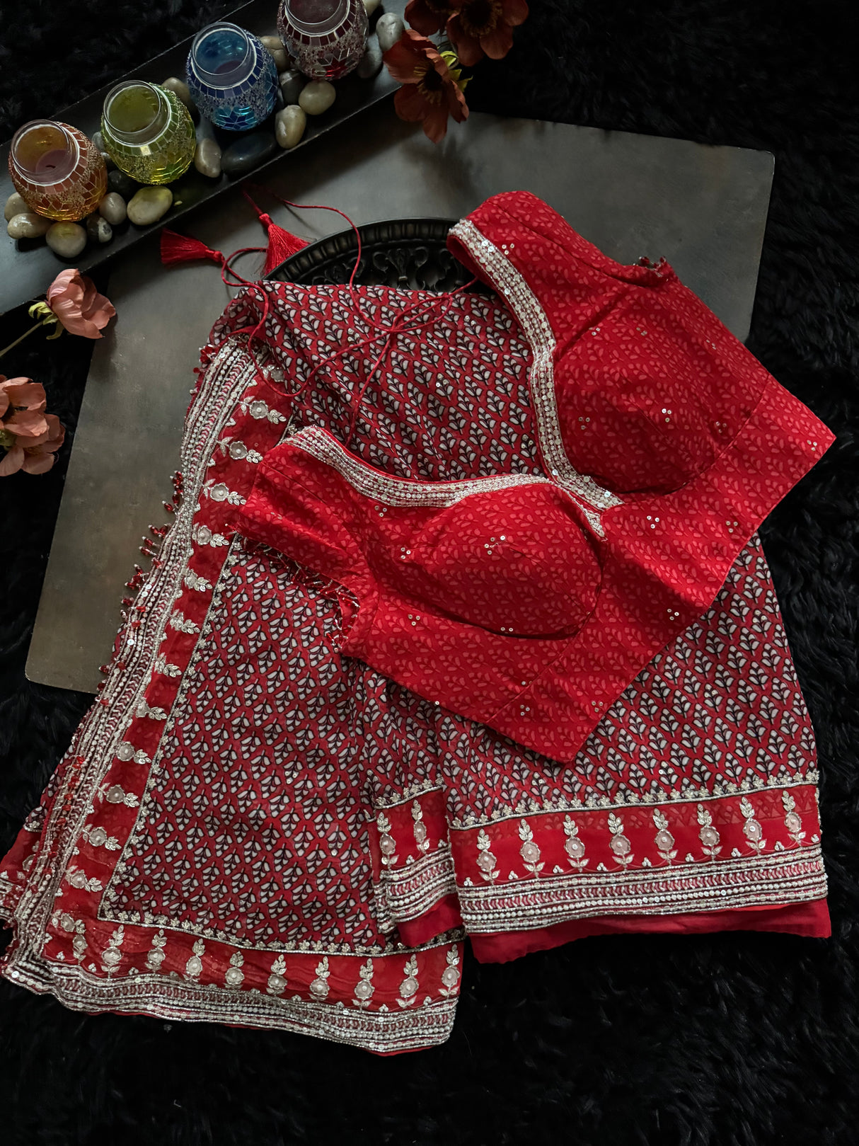Georgette Red Ajrak Print Kareena Kapoor Saree