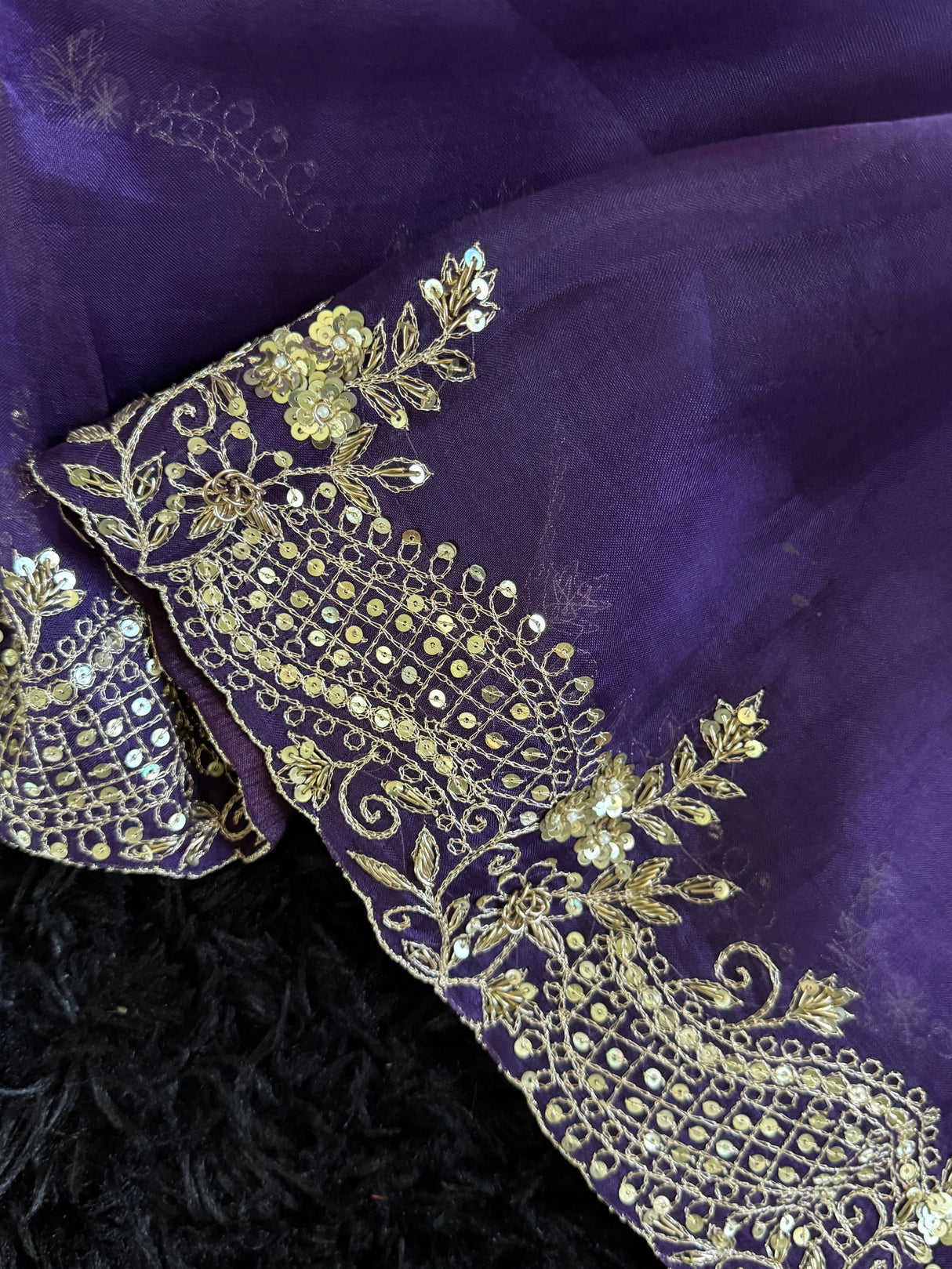 Purple Organza With Pink Contrats Blouse