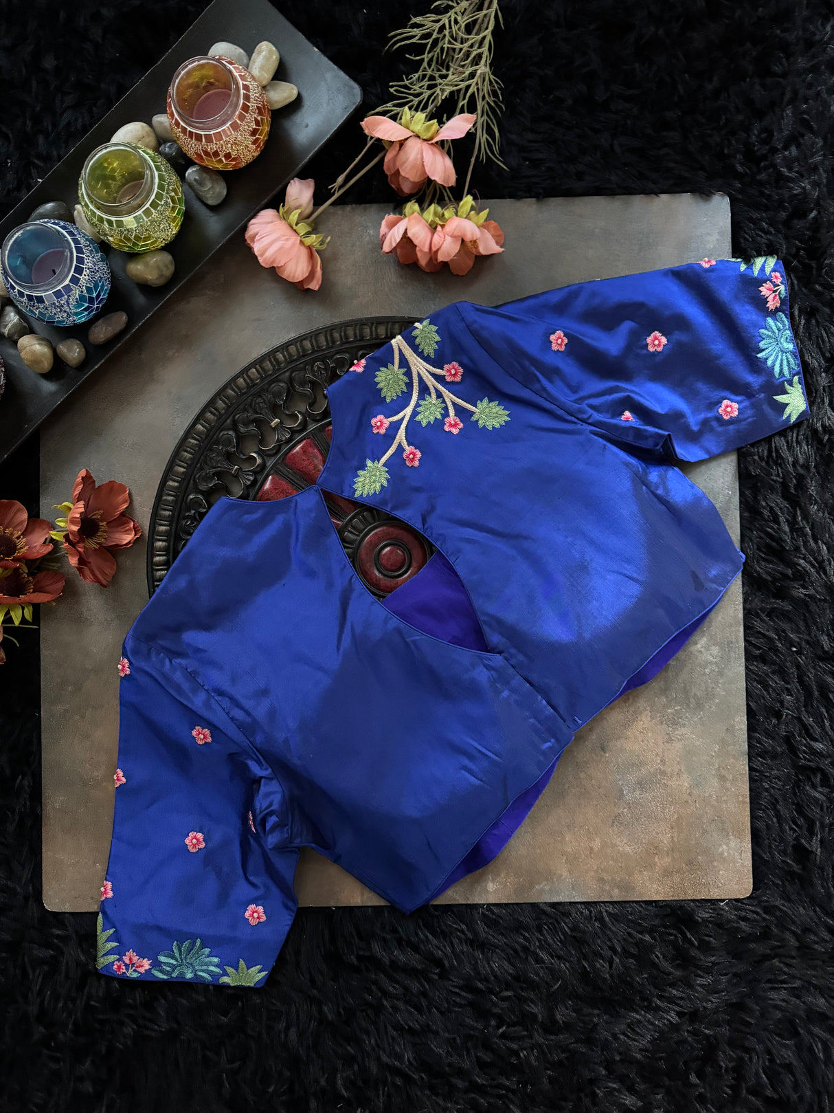 Royal Blue Silk Embroidered Blouse 38