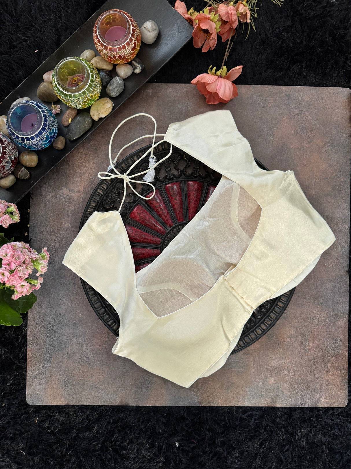 Ivory Satin Sleeveless Blouse 38