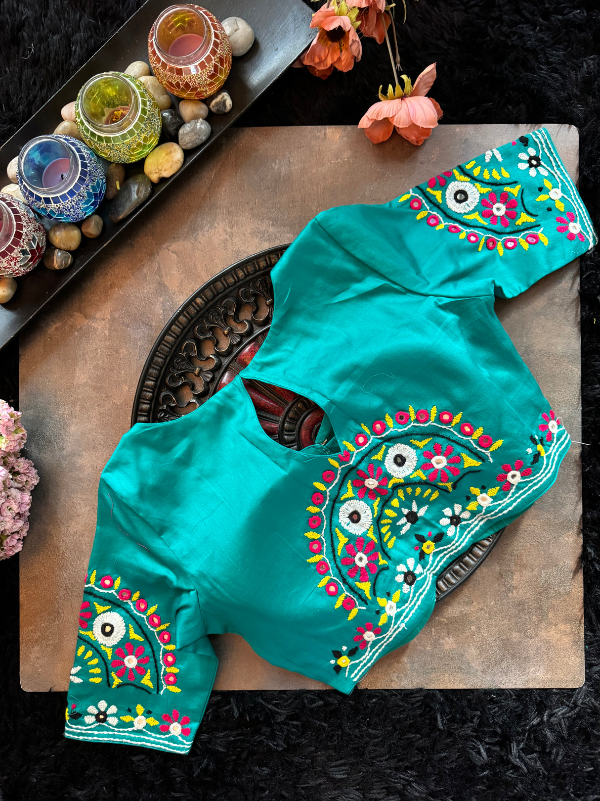 Turquoise Hand Embroidered Blouse 36