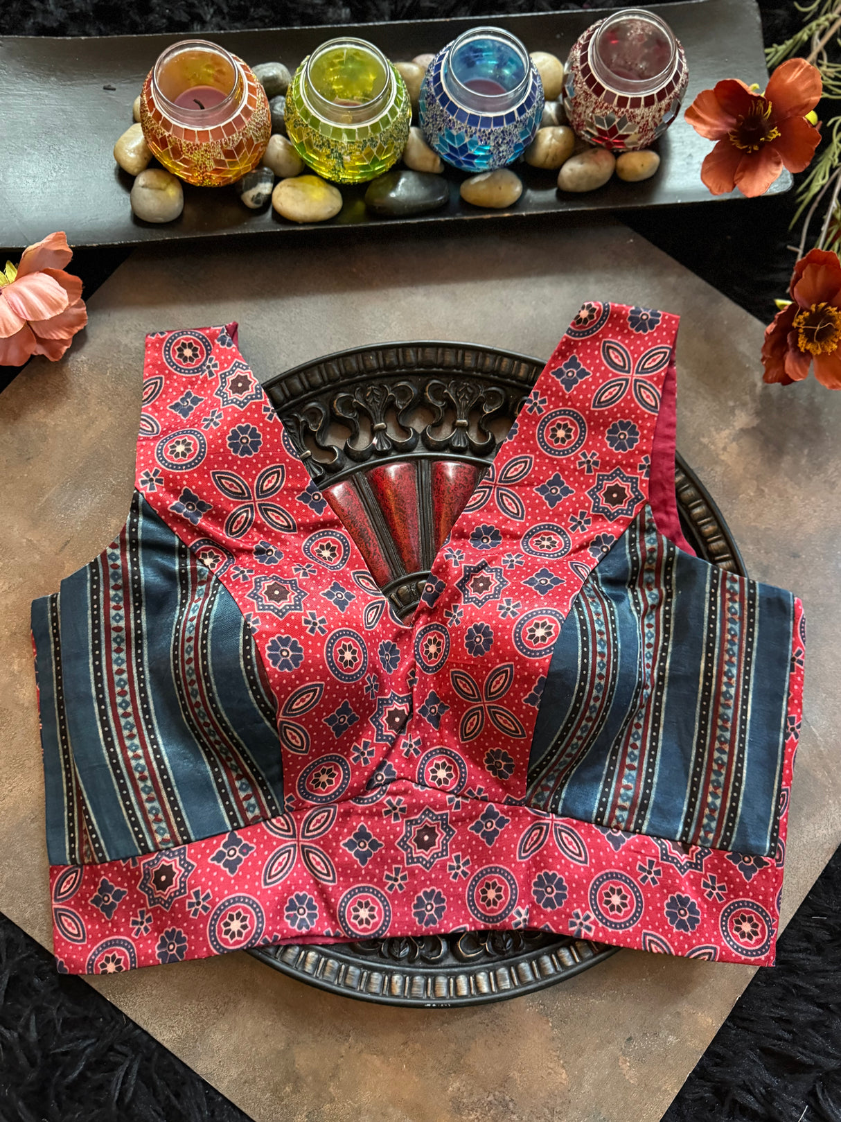 Ajrakh Modal V Neck Sleeveless Blouse 40