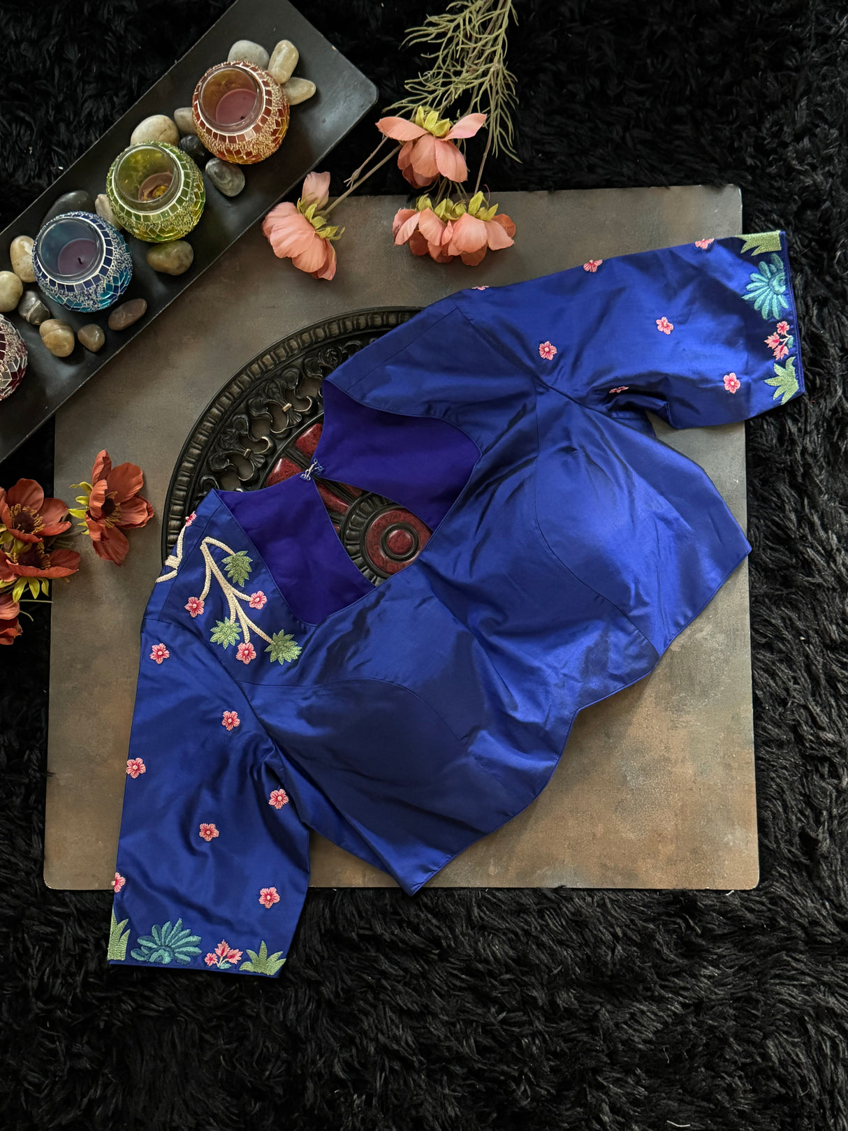 Royal Blue Silk Embroidered Blouse 38