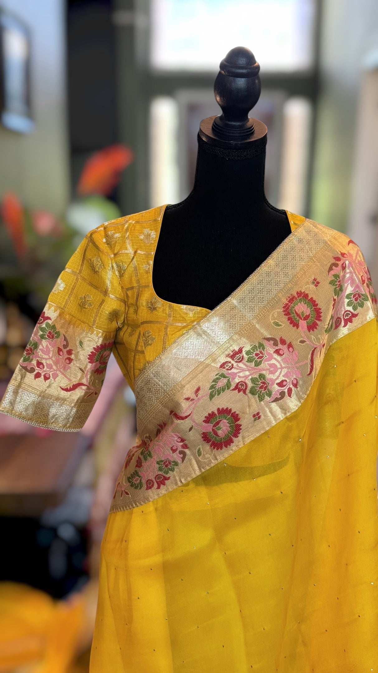 Yellow Organza with Designer Blouse