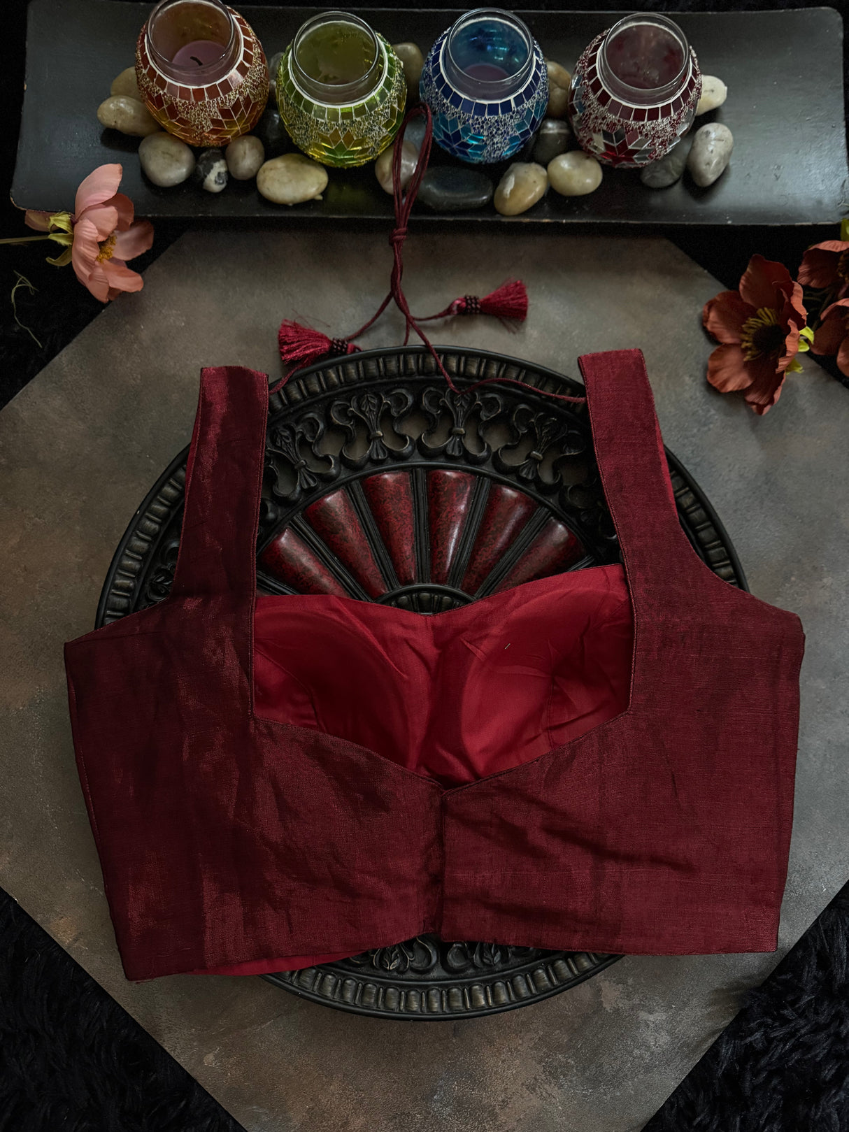 Maroon Tissue Sleeveless Blouse 36