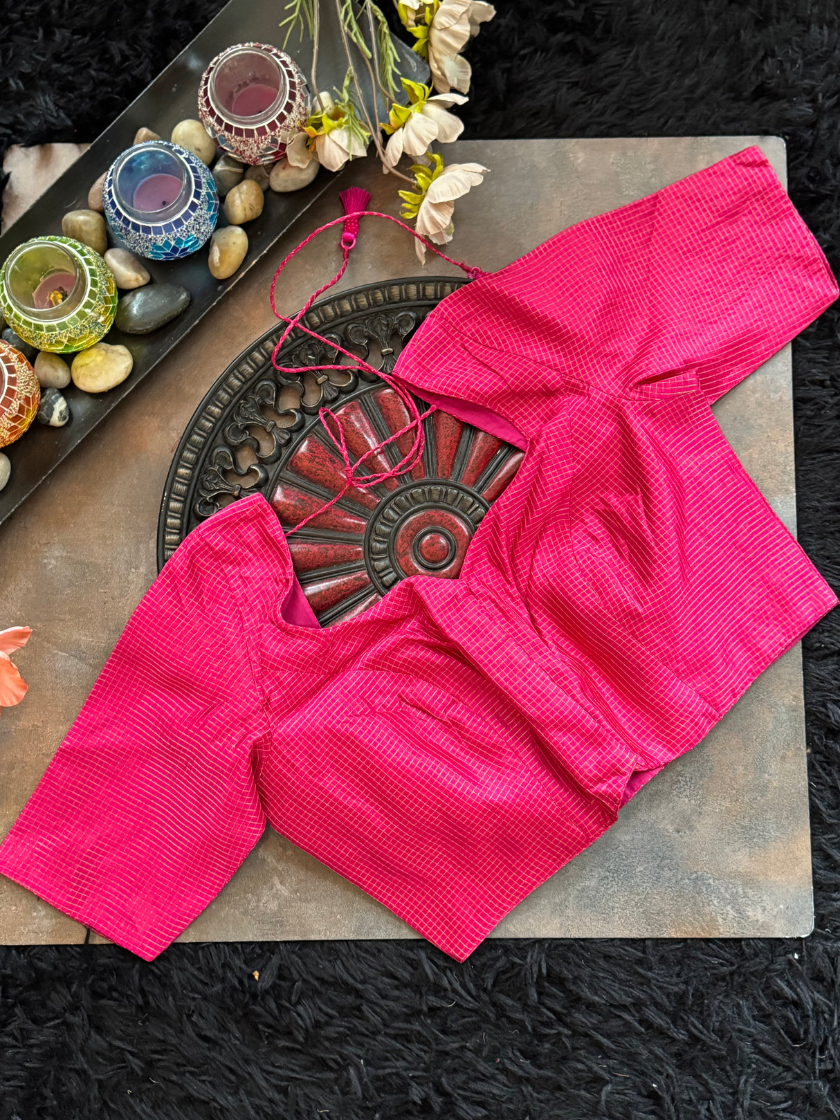 Rani Pink Vaira Ooosie Silk Leave Neck Blouse 38