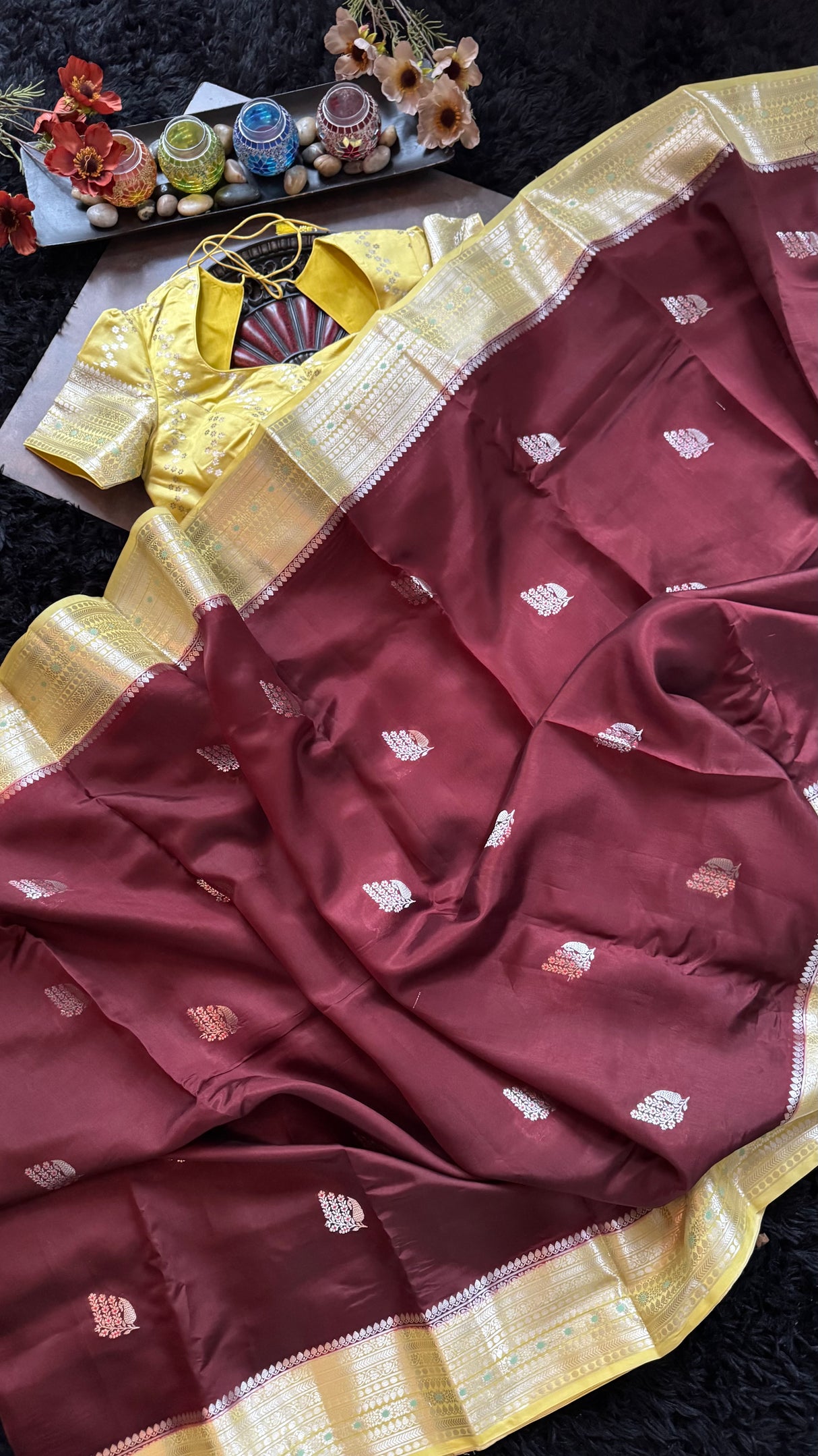 Maroon Yellow Banaras Raw Mango Silk