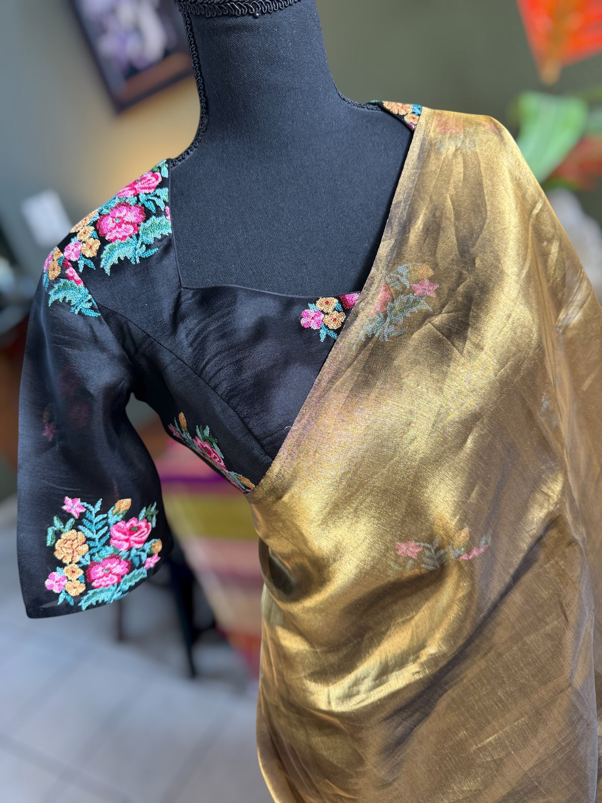 Metallic Tissue with Black Organza