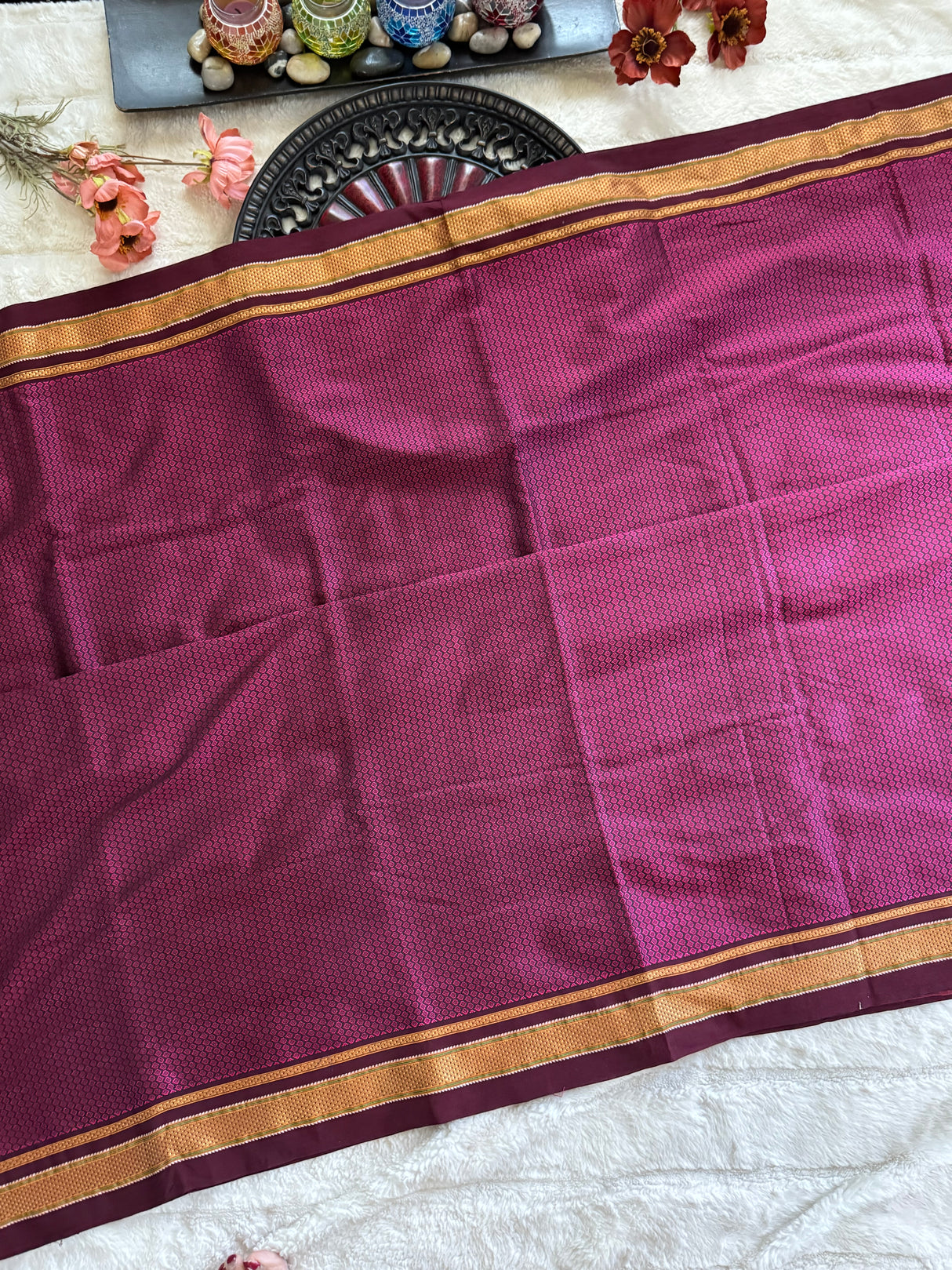 Wine Black Nath Embroidered Khun Saree Set