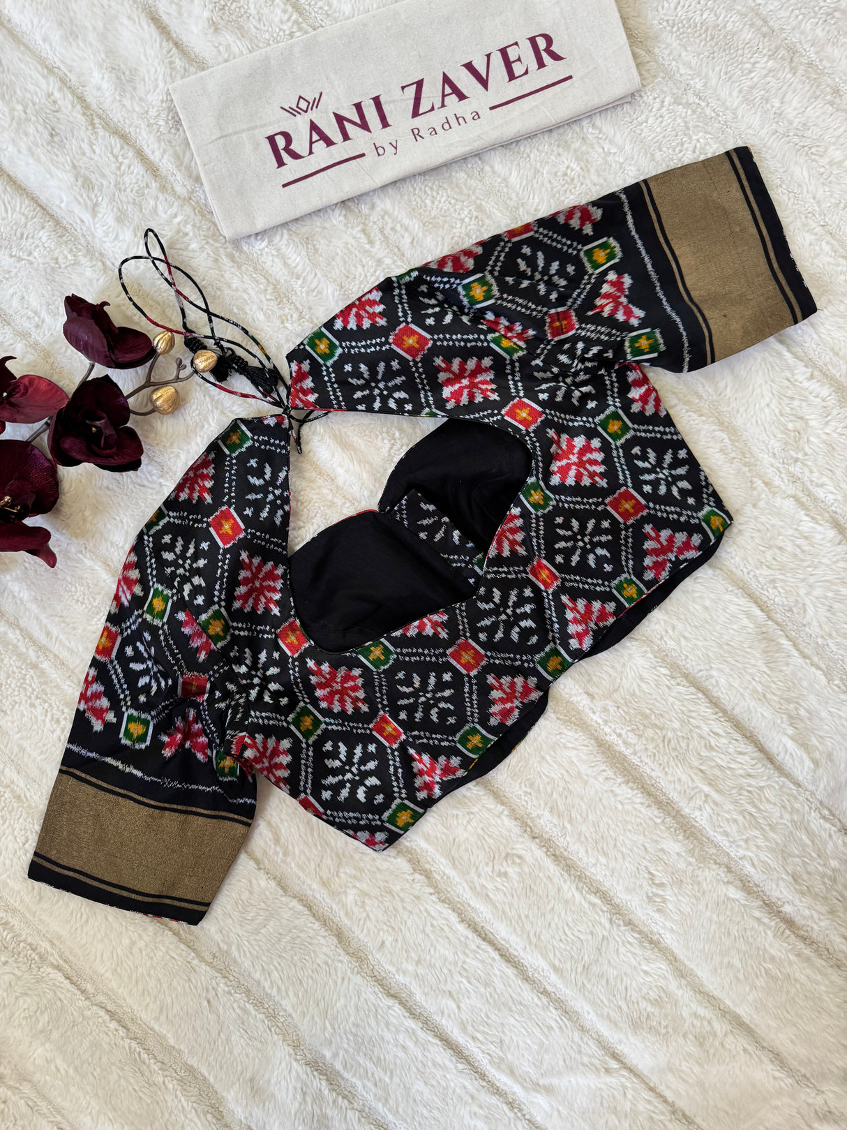 Black Ikkat Pure Silk Blouse 38