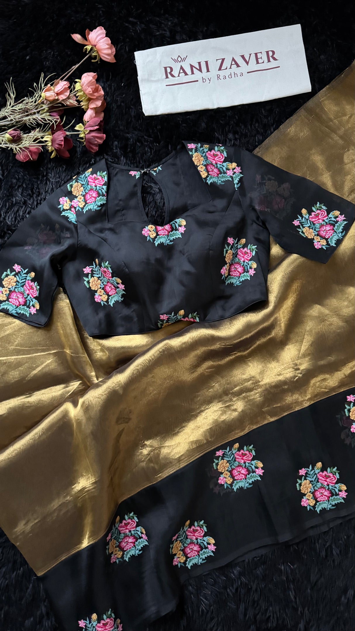 Metallic Tissue with Black Organza