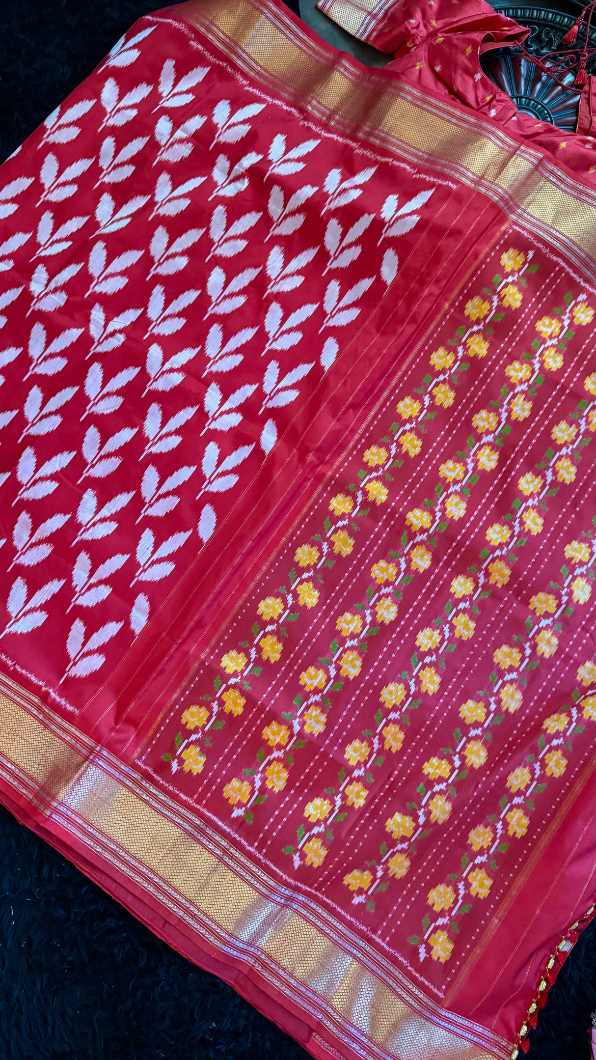 Red Leaf Ikkat Pure Silk Handloom