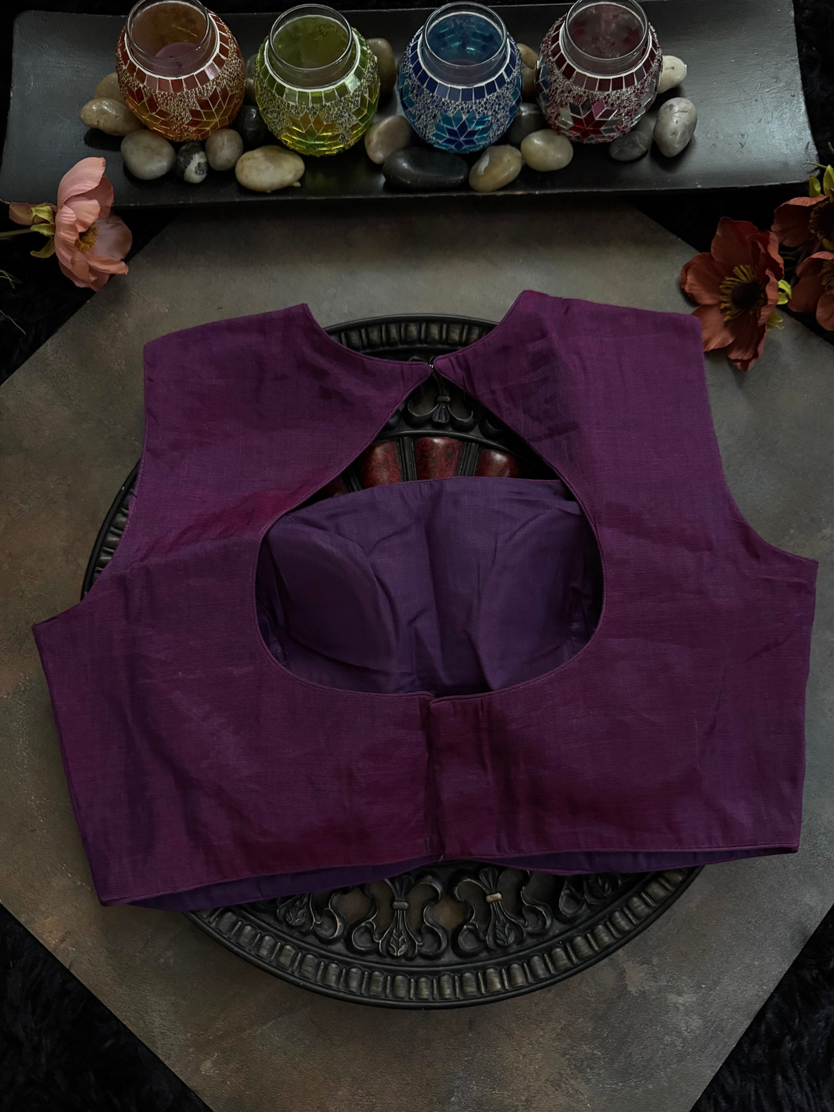 Purple Tissue Closed Shoulder Sleeveless Blouse 36