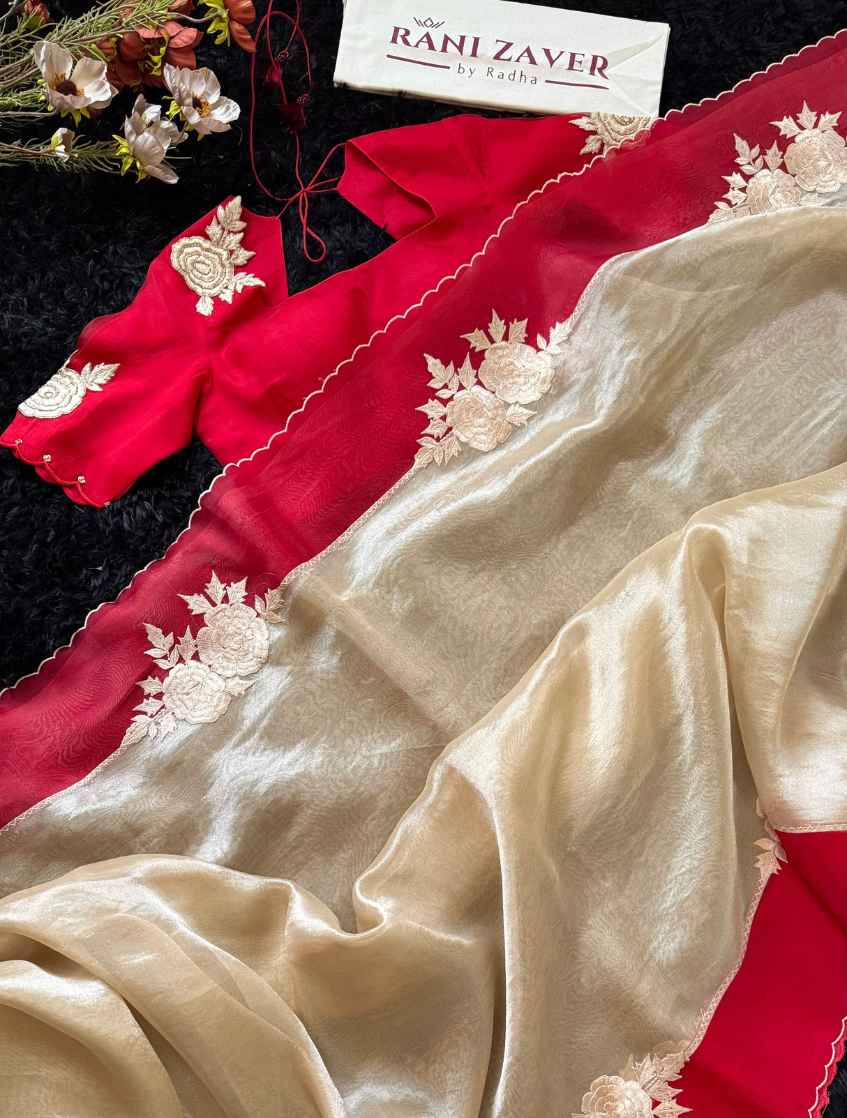 Red and Gold Combo Kora Organza