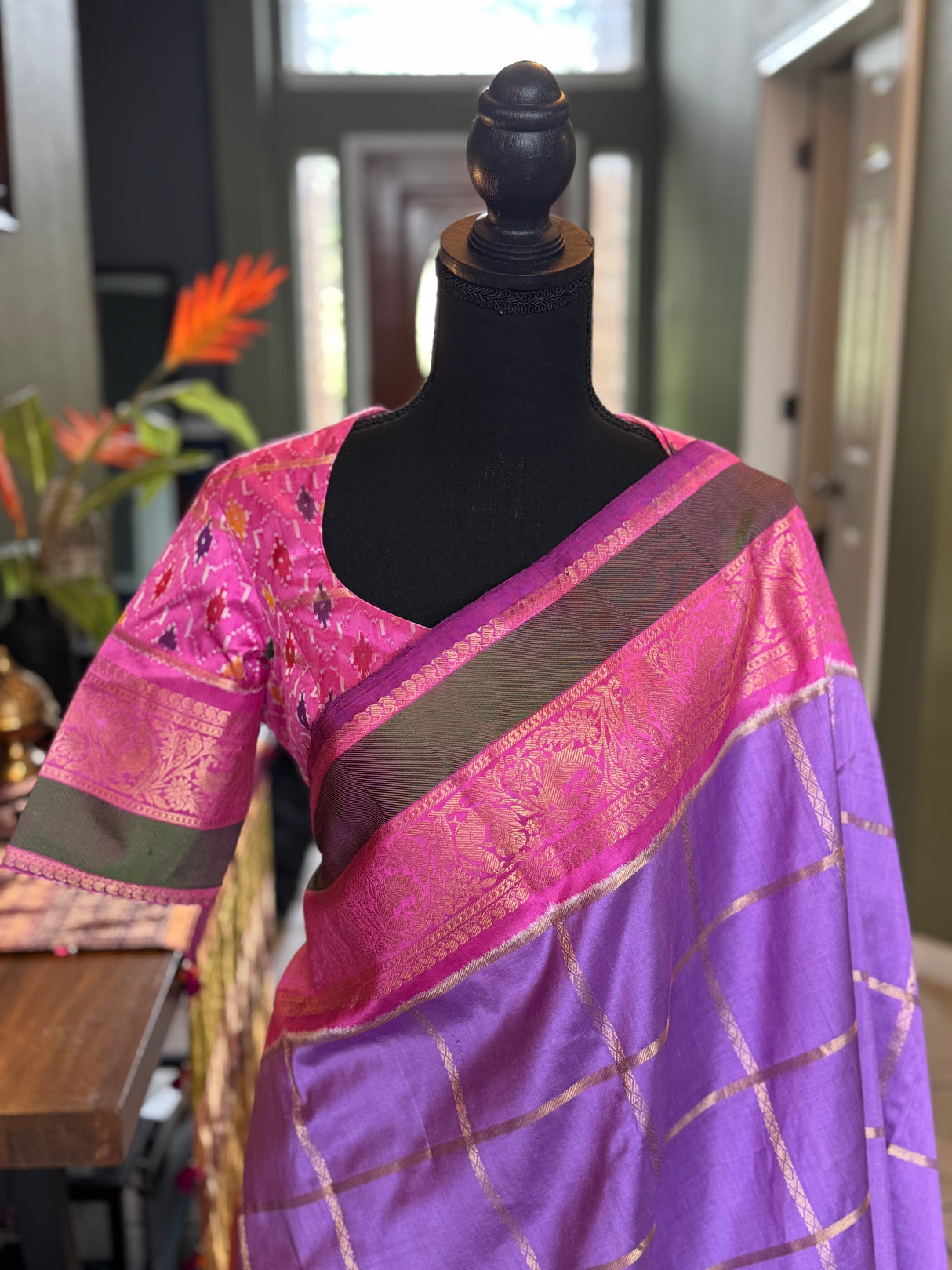 Lavender Ikkat Kanchi Fusion Handloom Pure Silk