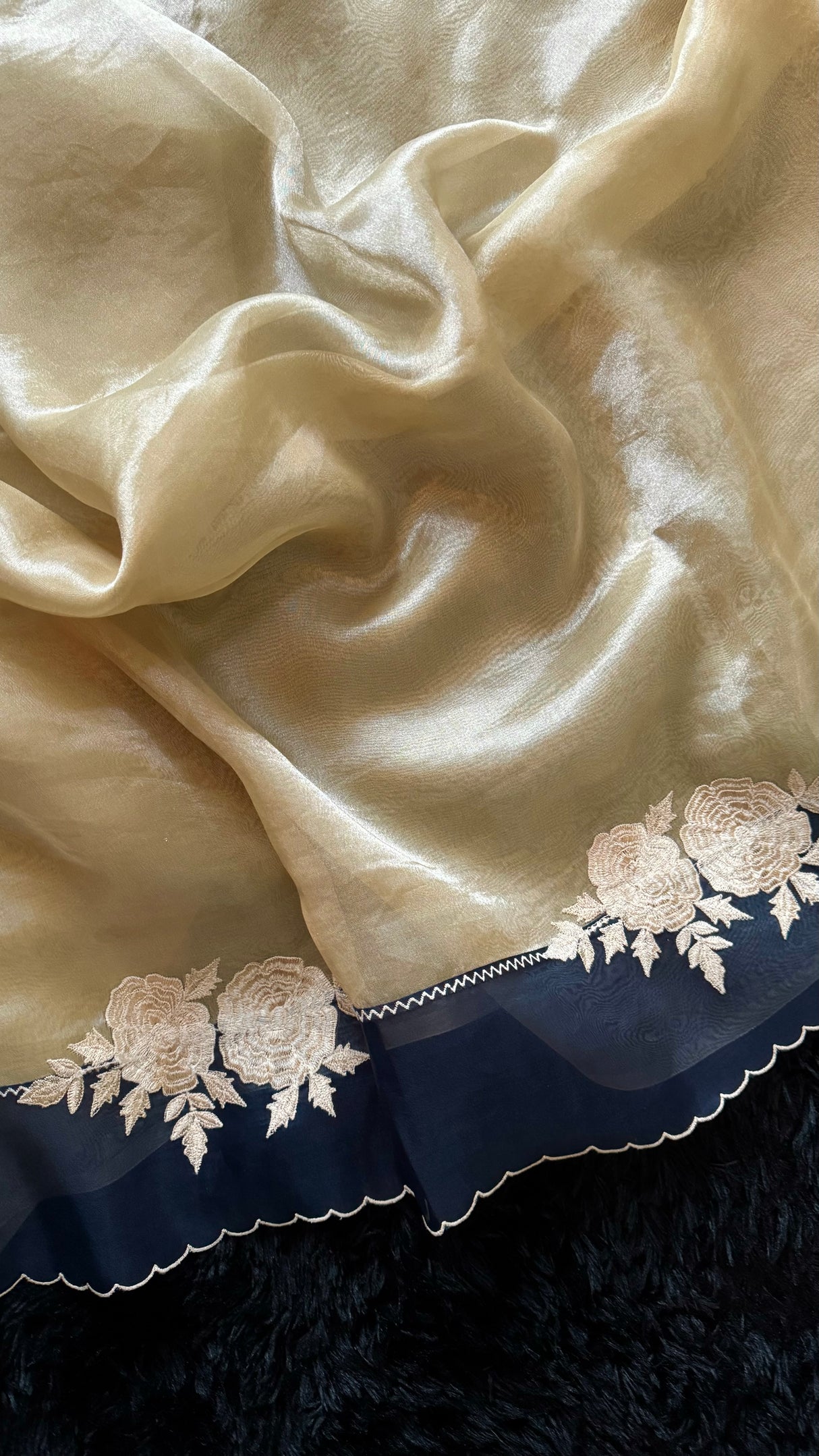 Navy Blue and Gold Combo Kora Organza