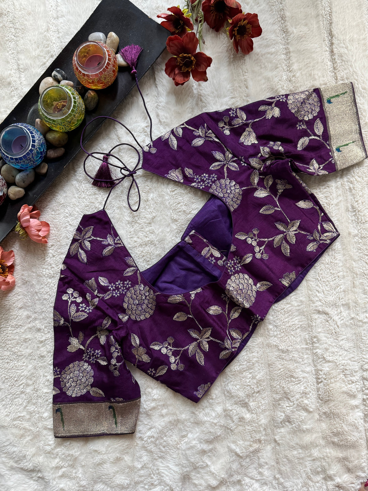 Purple embroidered Silk Blouse 40