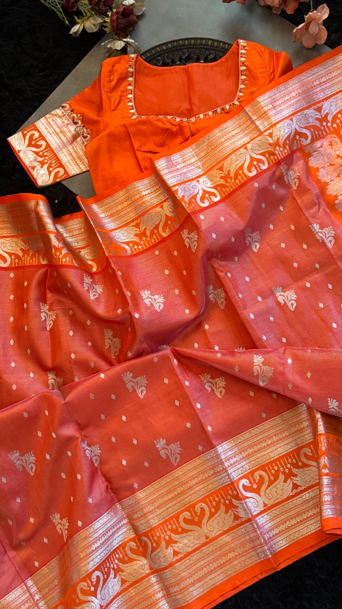 Orange Venkatagiri Pure SIlk Handloom