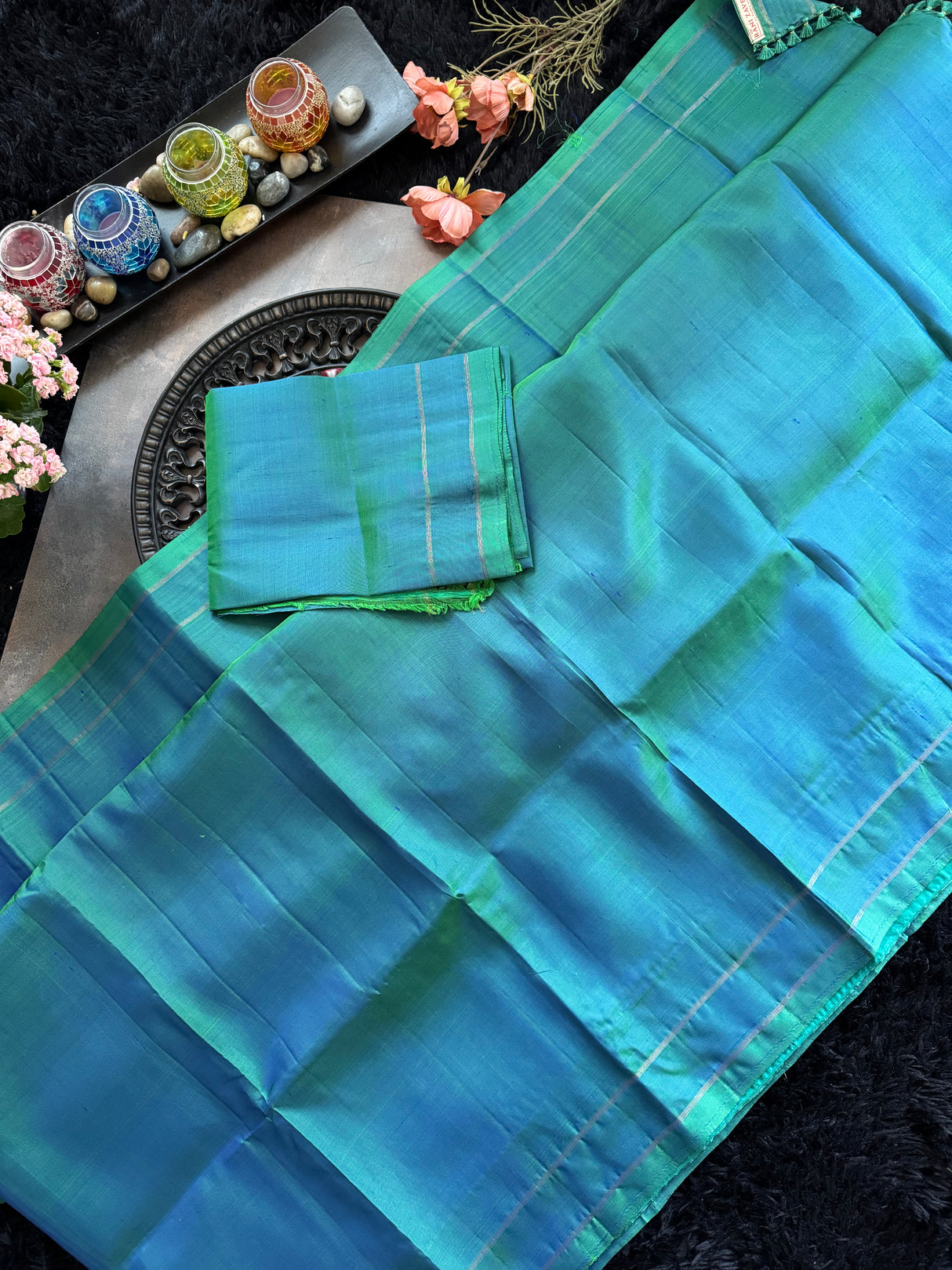 Rama Blue green Kanchipuram Pure Silk Handloom