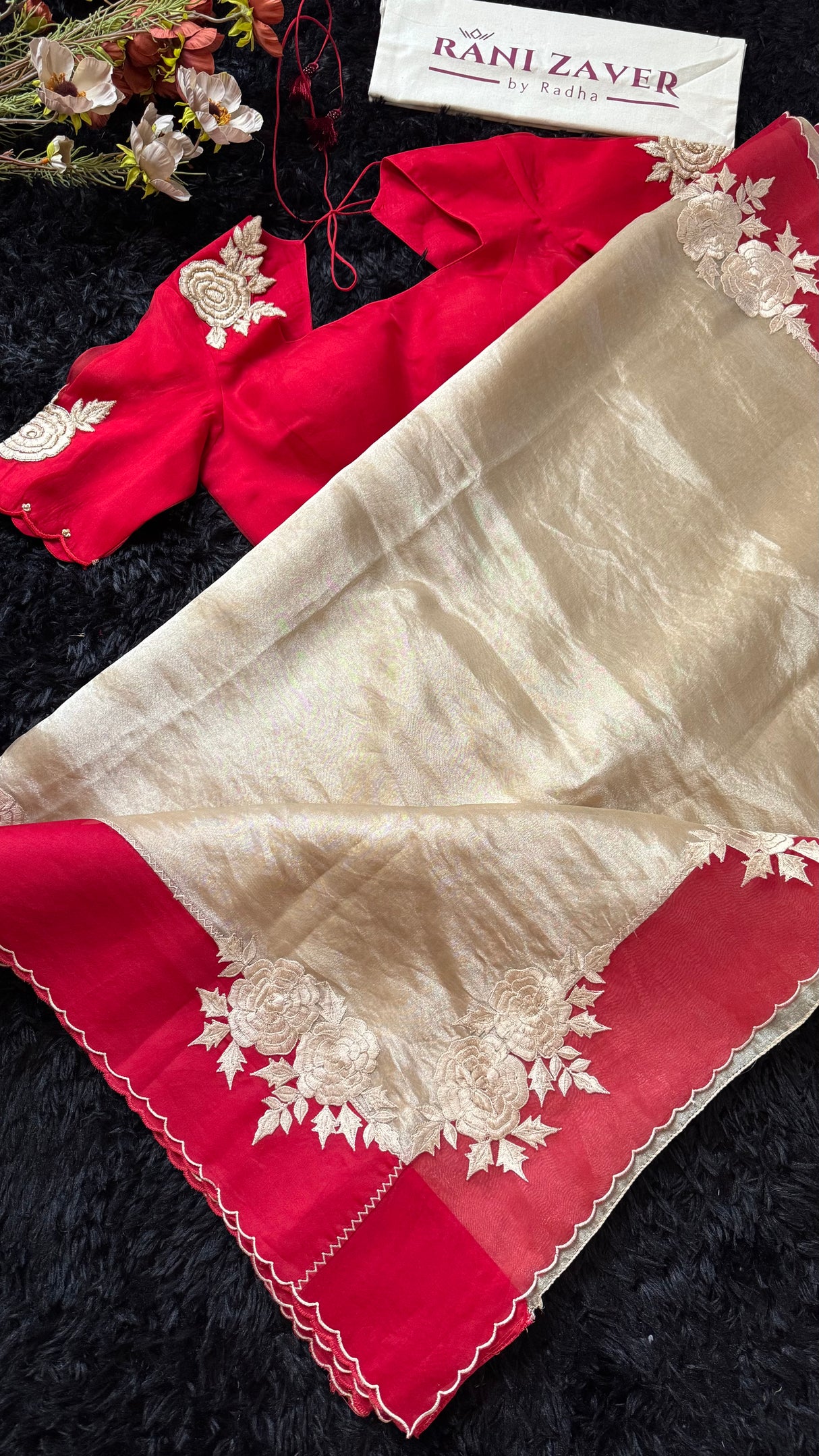 Red and Gold Combo Kora Organza