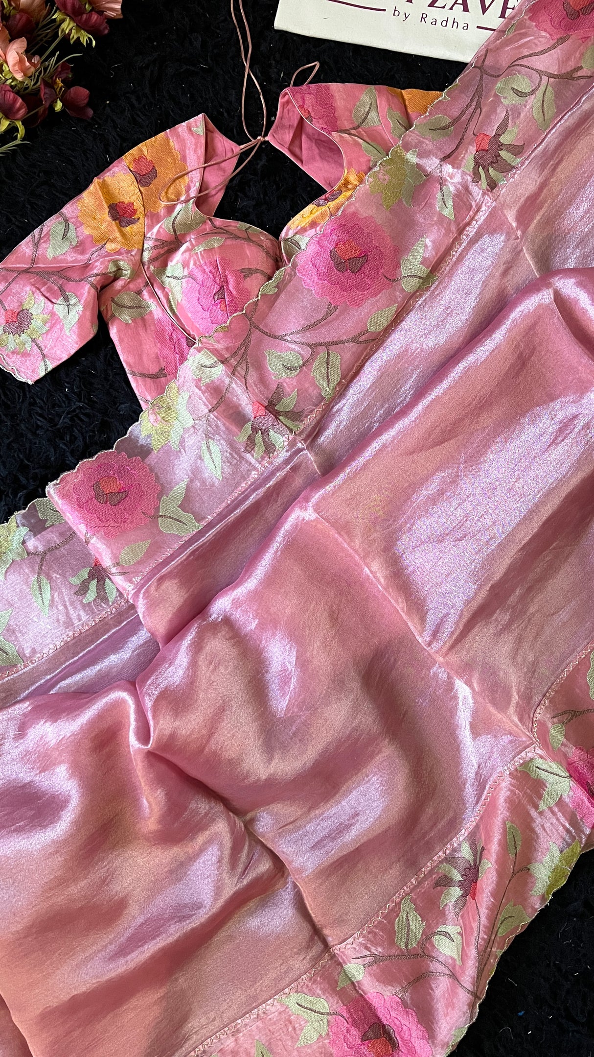 Onion Pink Floral Border Organza